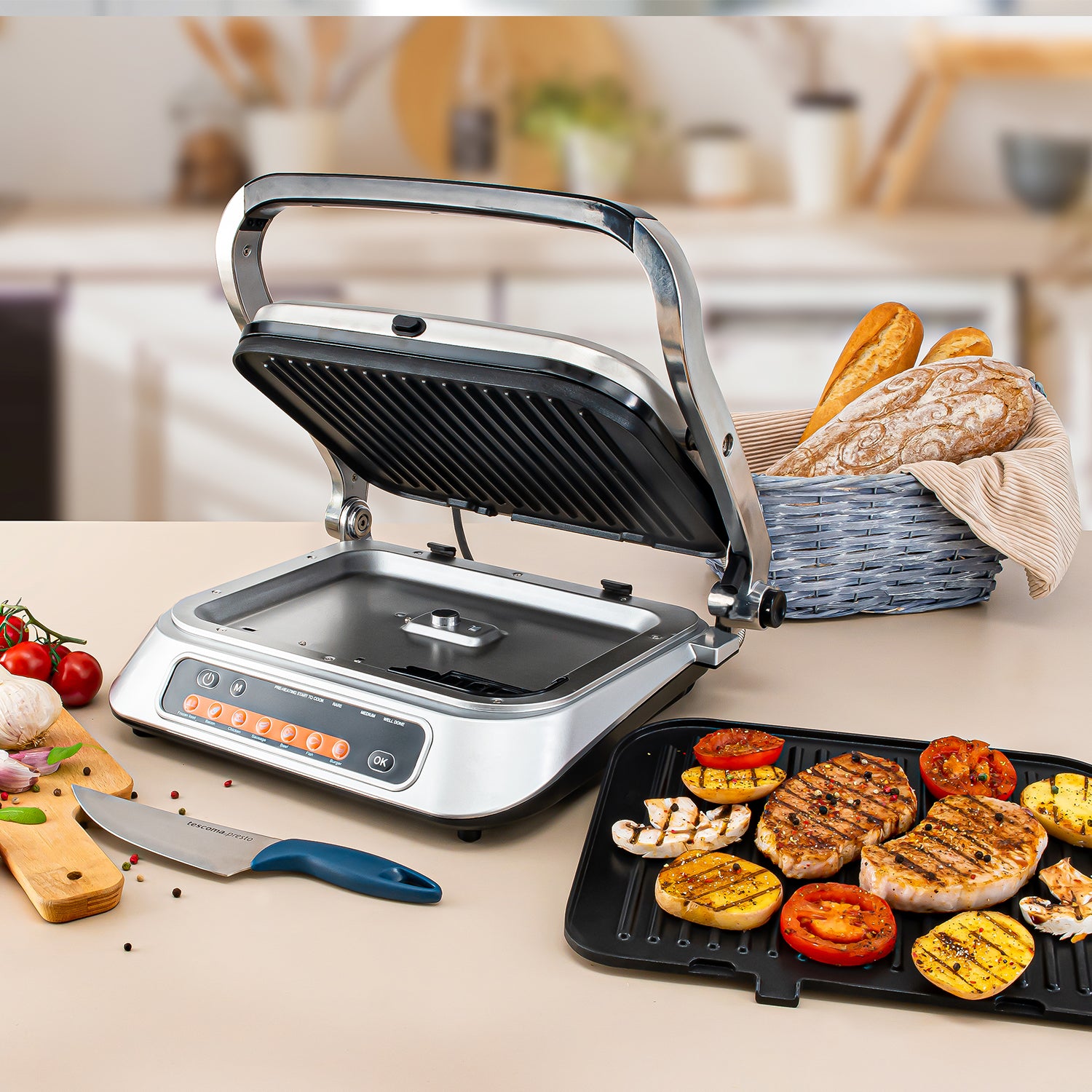 Kontaktgrill digital, Tischgrill, 2100W, antihaftbeschichtete Platten