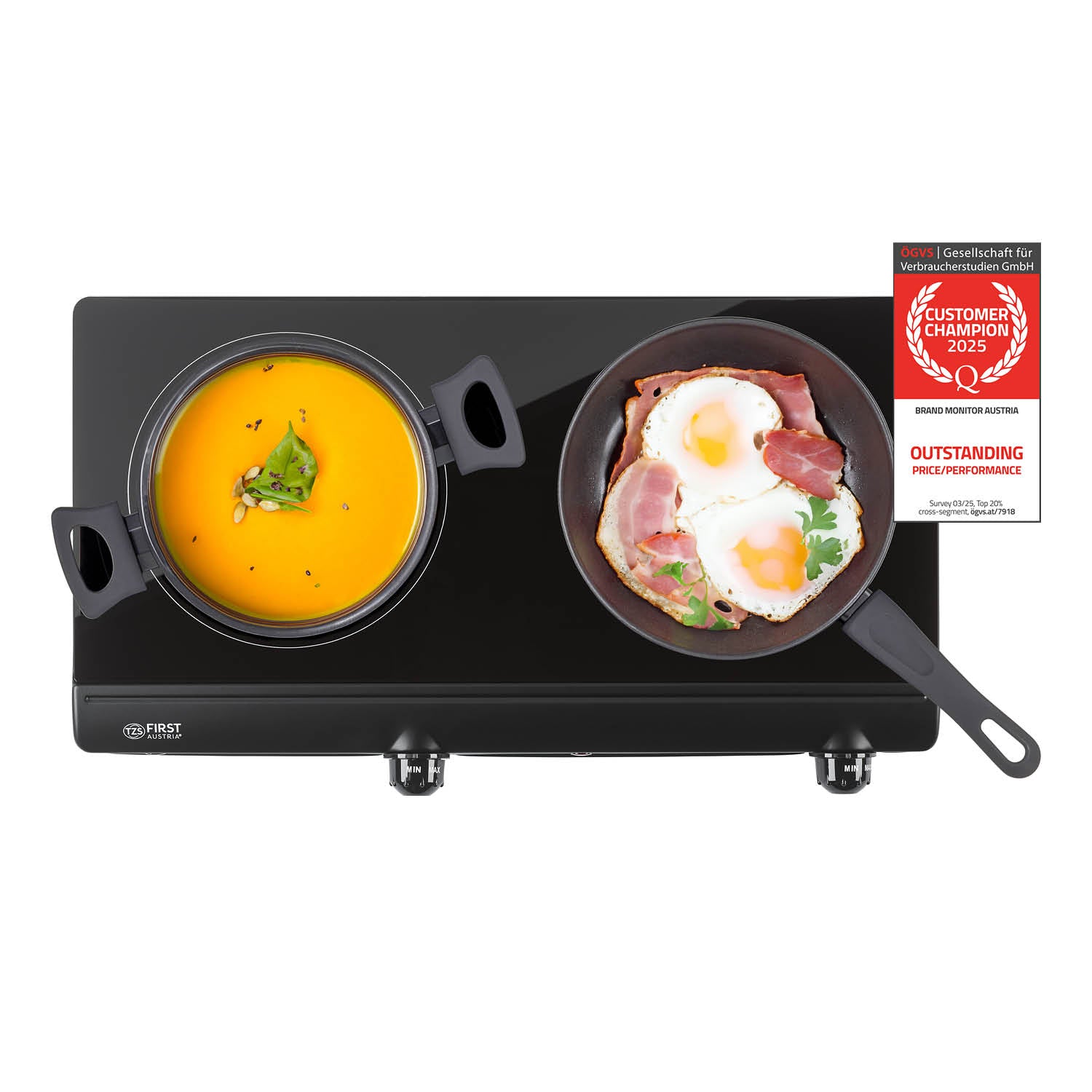 Doppel-Infrarot-Kochplatte 2500 W, 2 Glaskeramikfelder, stufenloser Thermostat