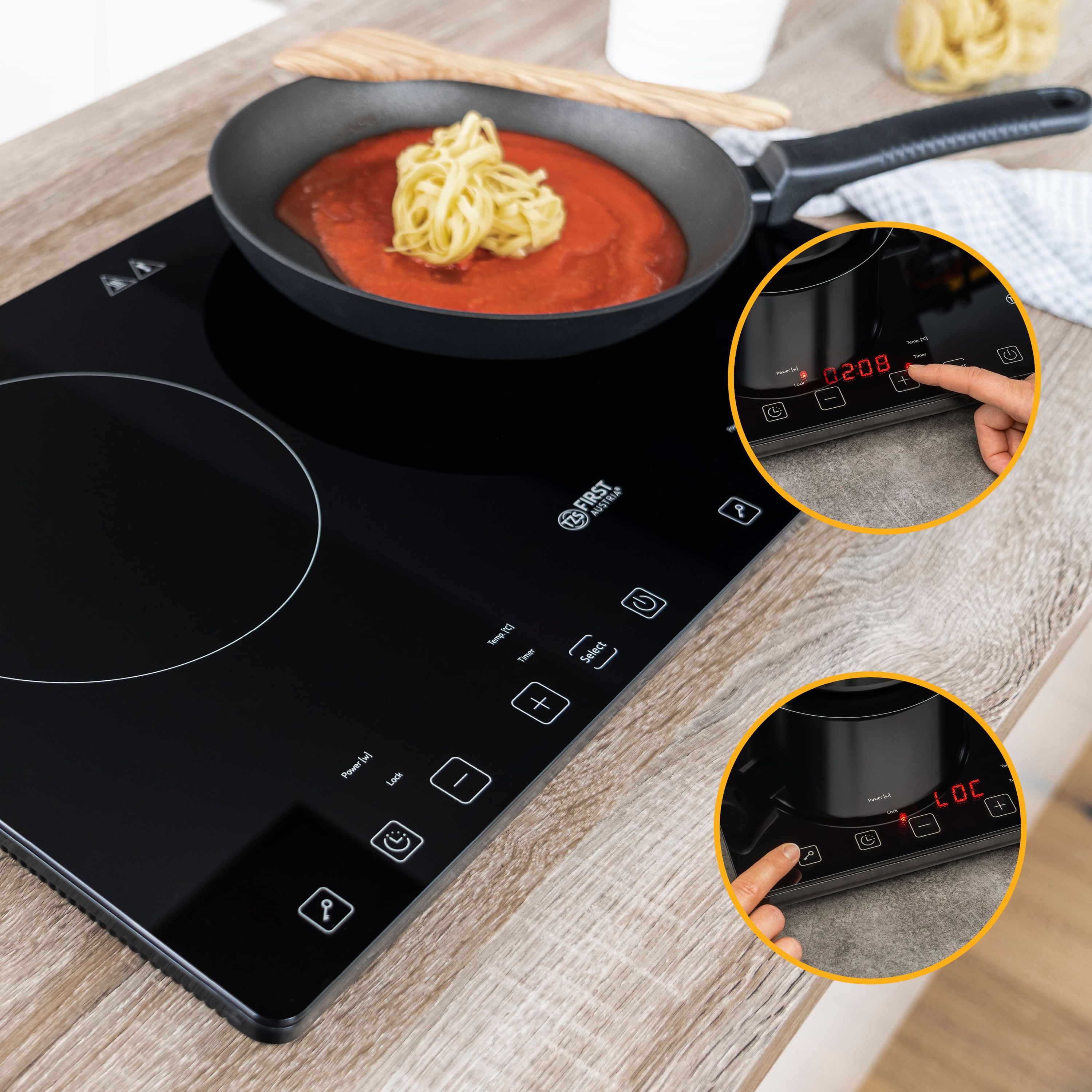Doppel-Induktionskochplatte 3400 W, Touch-Bedienung, mit Timer