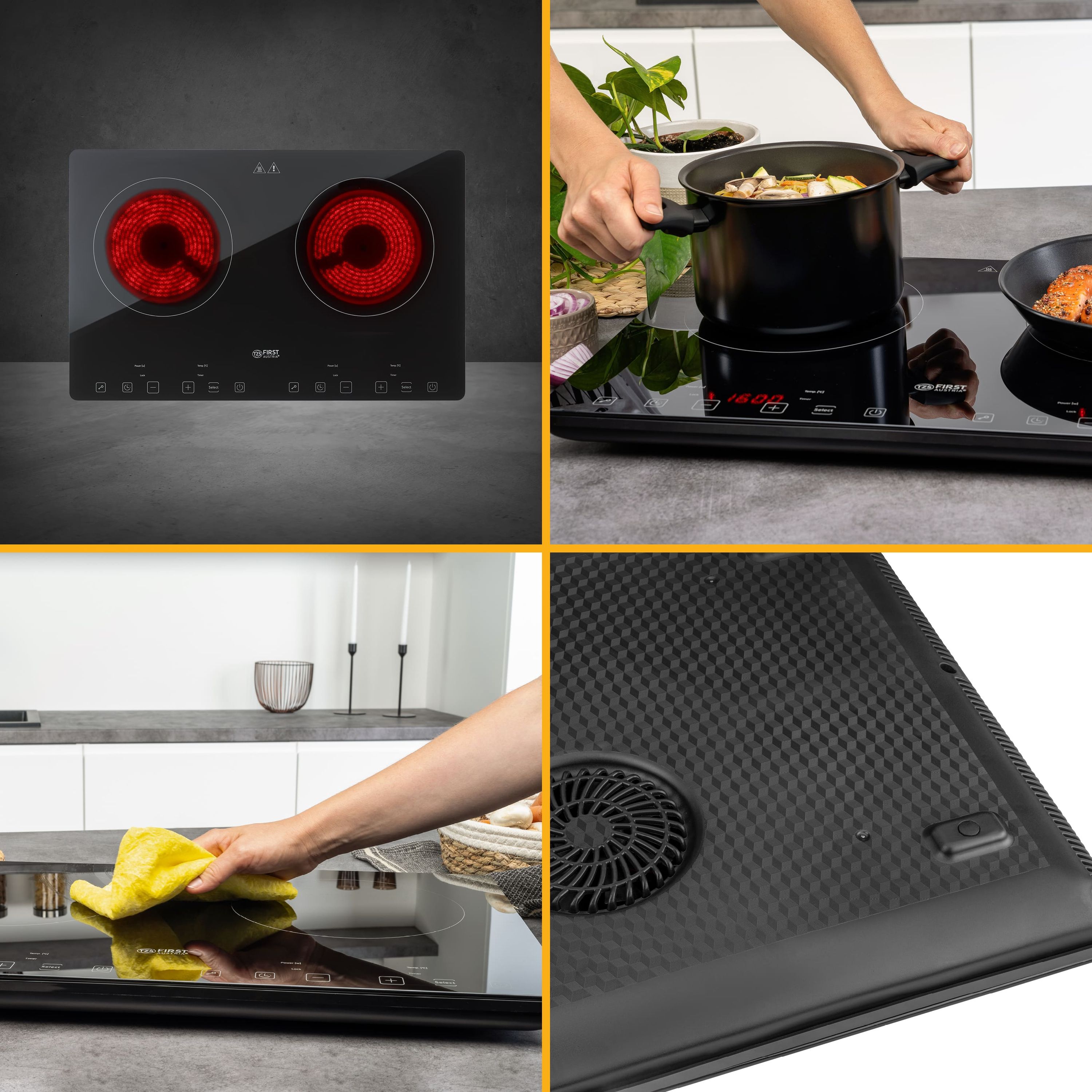 Doppel-Induktionskochplatte 3400 W, Touch-Bedienung, mit Timer