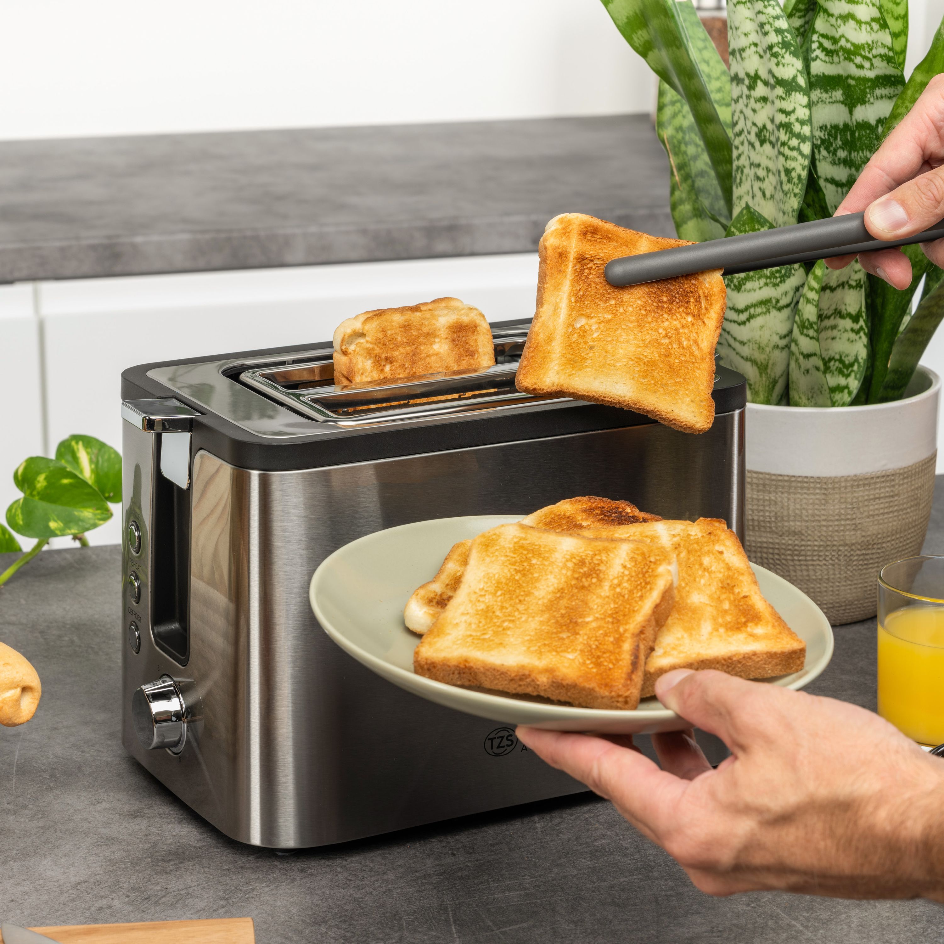Toaster 2 Scheiben, Edelstahl, mit Brötchenaufsatz