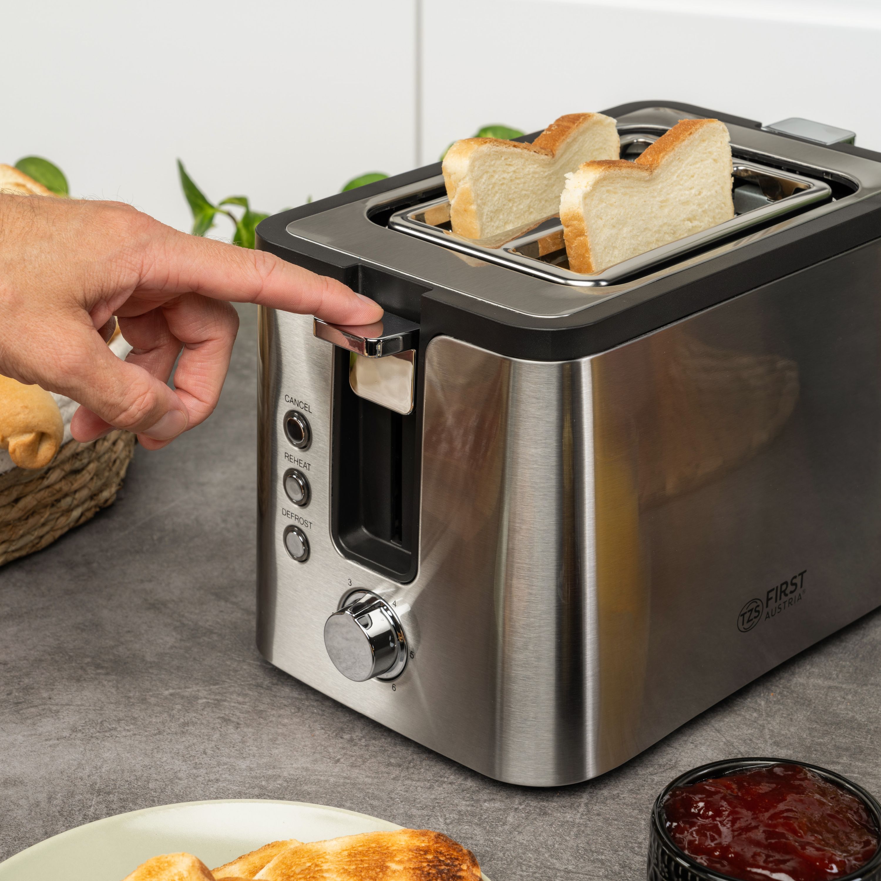 Toaster 2 Scheiben, Edelstahl, mit Brötchenaufsatz