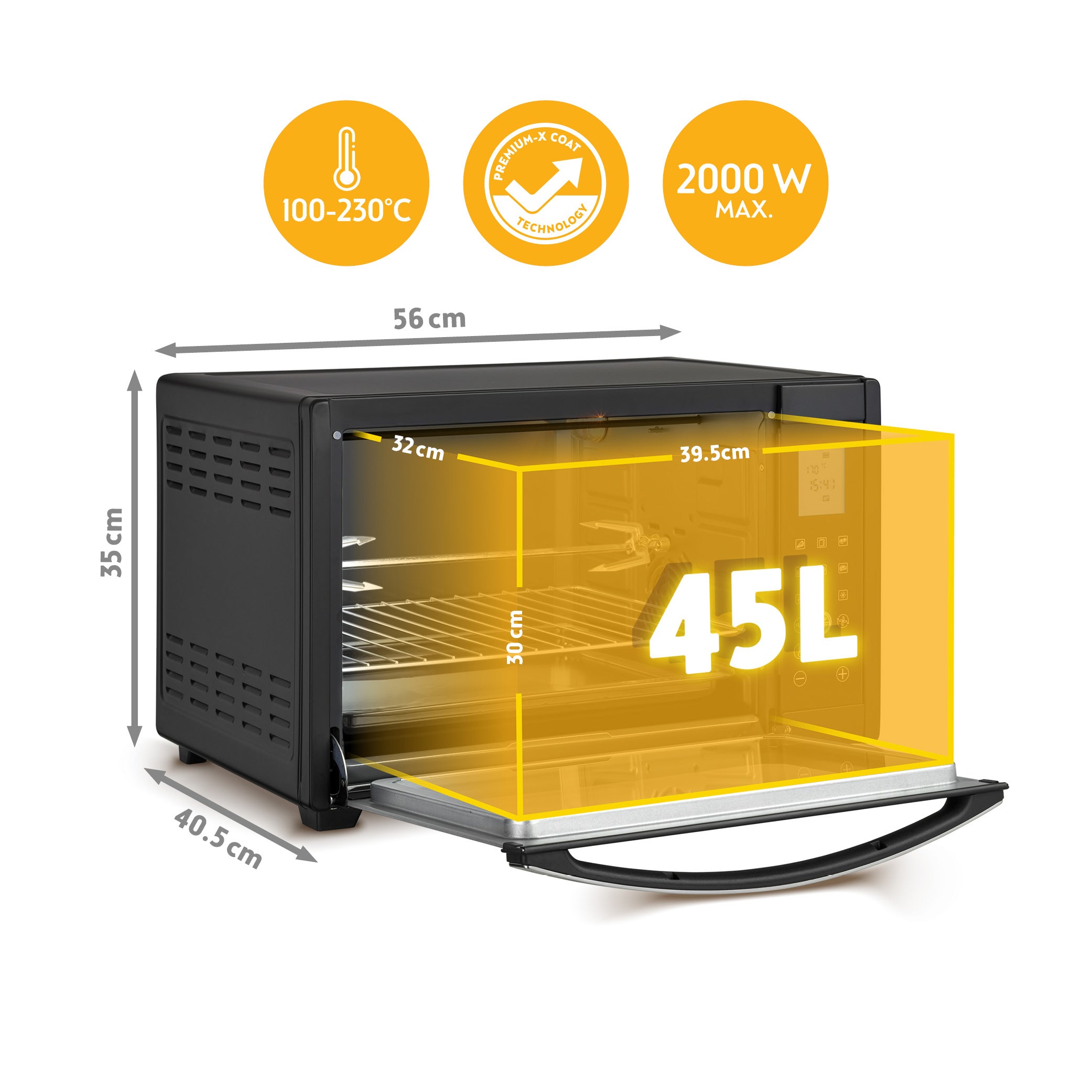 Mini-Backofen Digital 45L, mit Umluft, Drehspieß