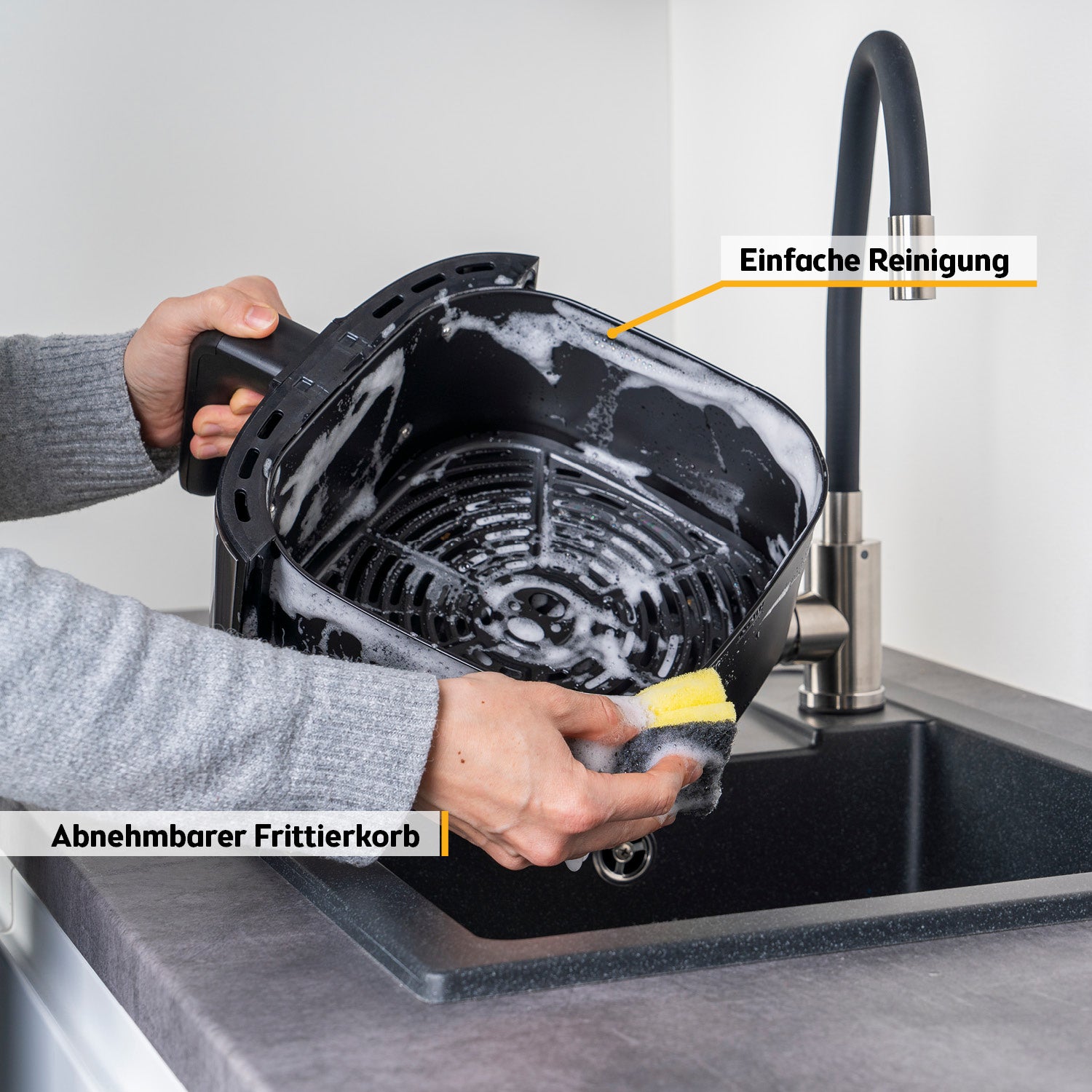 Heißluftfritteuse 5,8 l – digital, 1700 W, 8 Programme, fettarm & kompakt, Timer, Antihaft