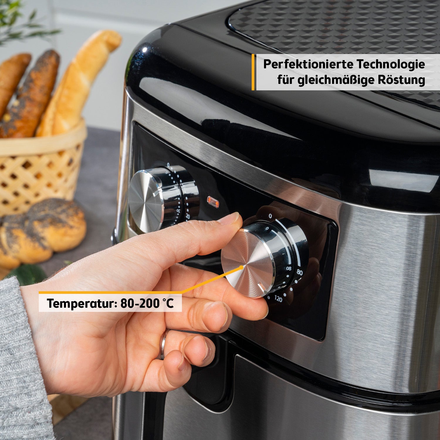 Heißluftfritteuse 8 l – mechanisch, 1700 W, Antihaft, Timer, leise, fettarm & kompakt