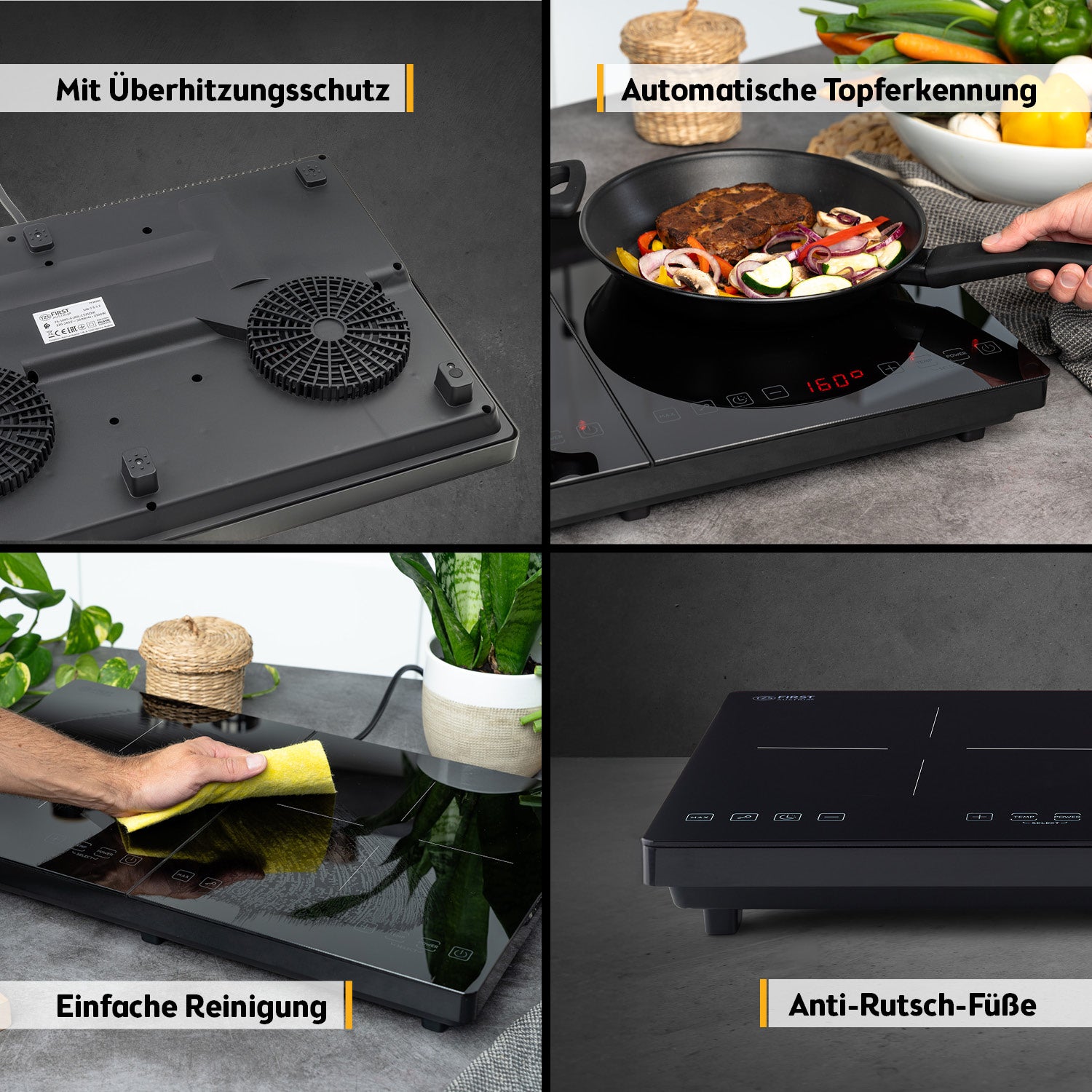Induktions-Doppelkochplatte 2×220 mm, digital & leistungsstark