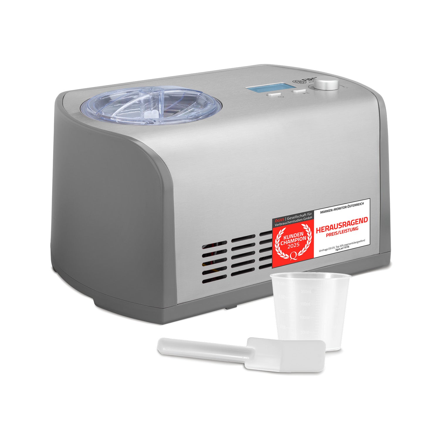 Ice cream machine 1.2L, stainless steel, with cooling compressor