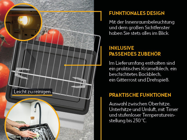 Mini-Backofen 60L, mit Umluft, Drehspieß
