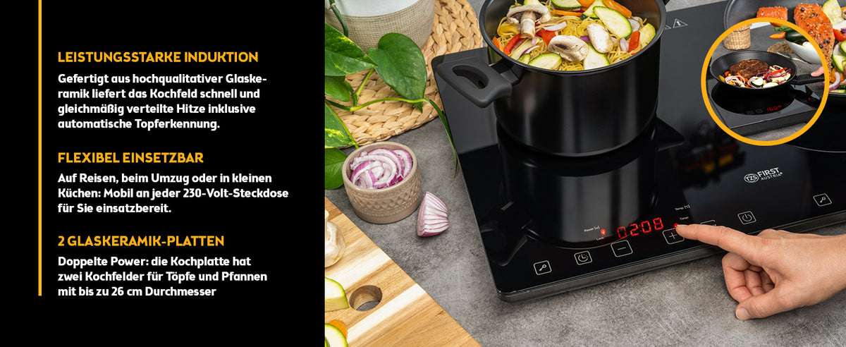 Doppel-Induktionskochplatte 3500 W, Touch-Bedienung, mit Timer