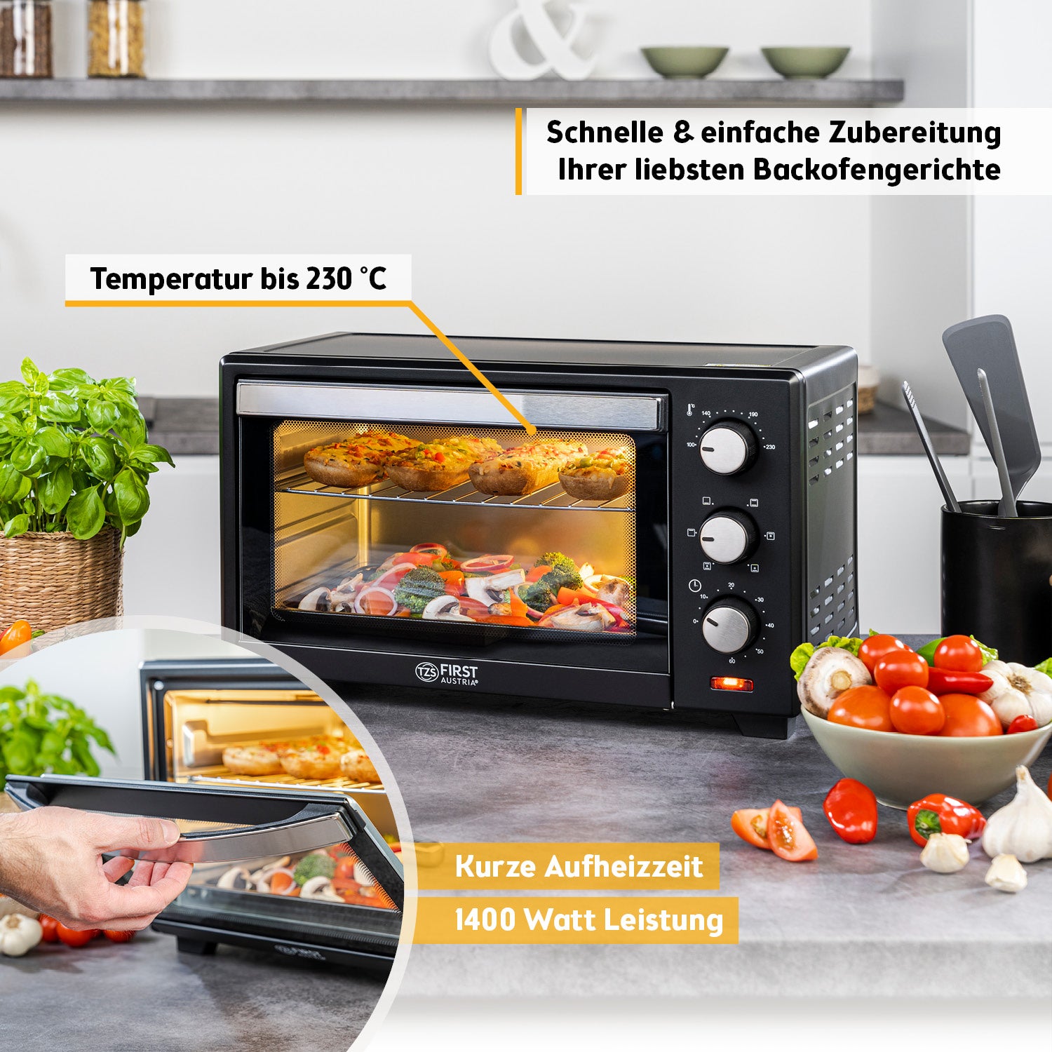 Mini-Backofen 20L mit Umluft, platzsparend