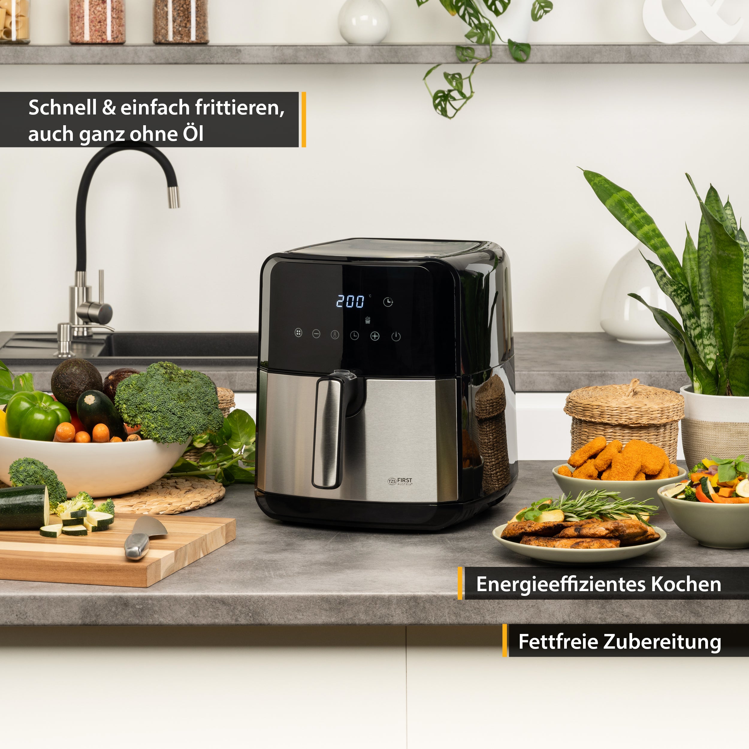 XL Fritteuse, 5L, Antihaft-Edelstahlkorb, Airfryer, Digital