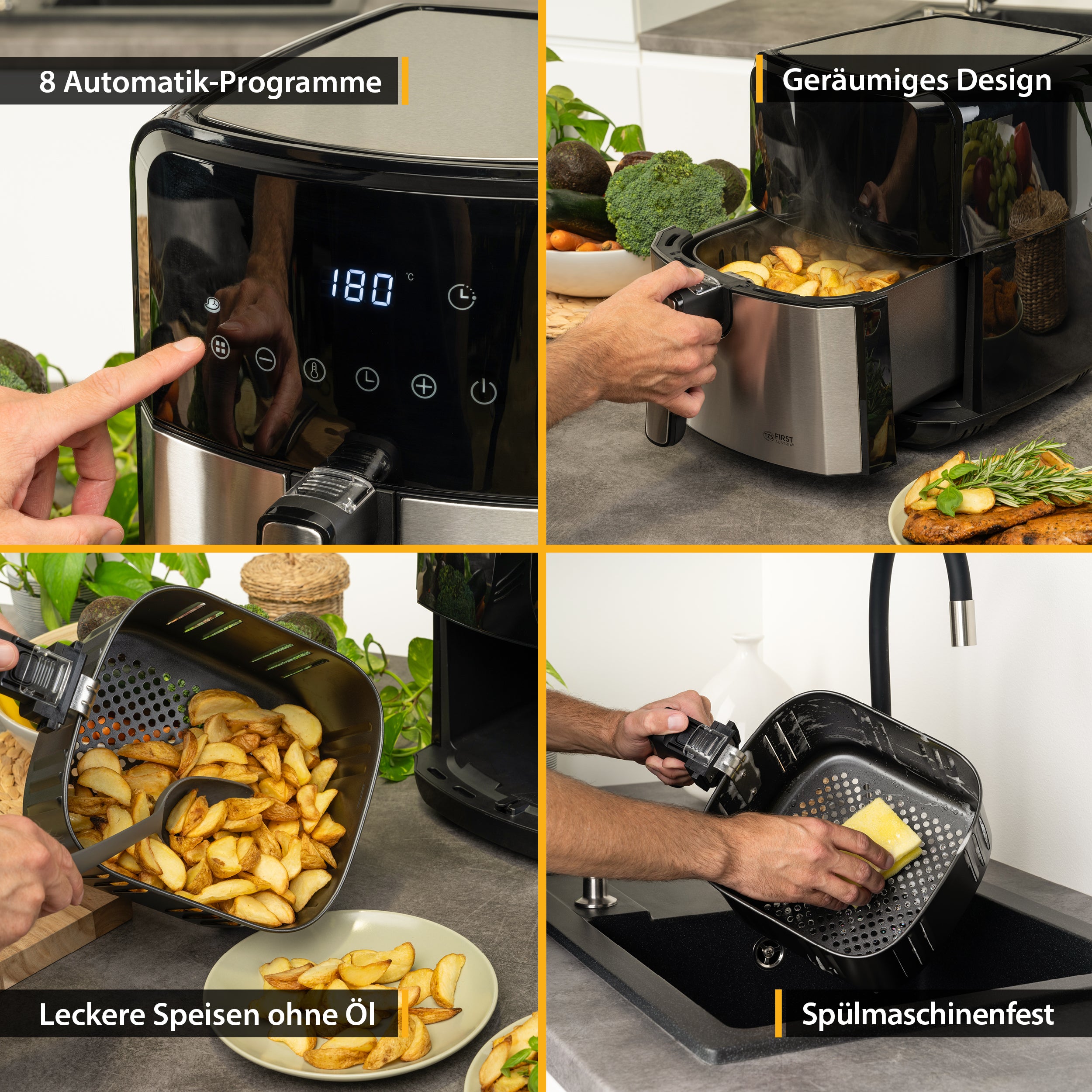 XL Fritteuse, 5L, Antihaft-Edelstahlkorb, Airfryer, Digital