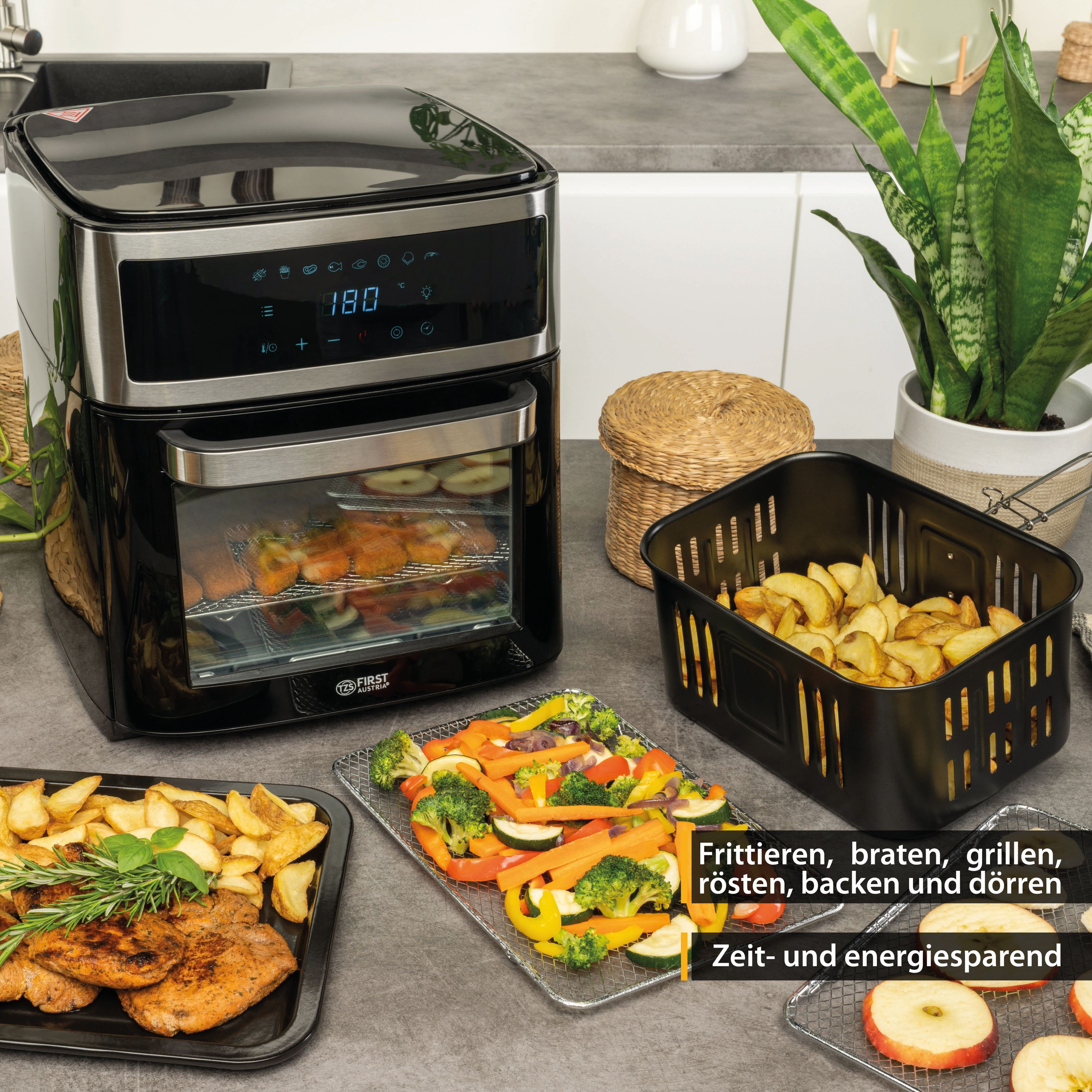 Heißluftofen 13L, Minibackofen, Airfryer XXL, Dürren, Umluft, ohne Öl