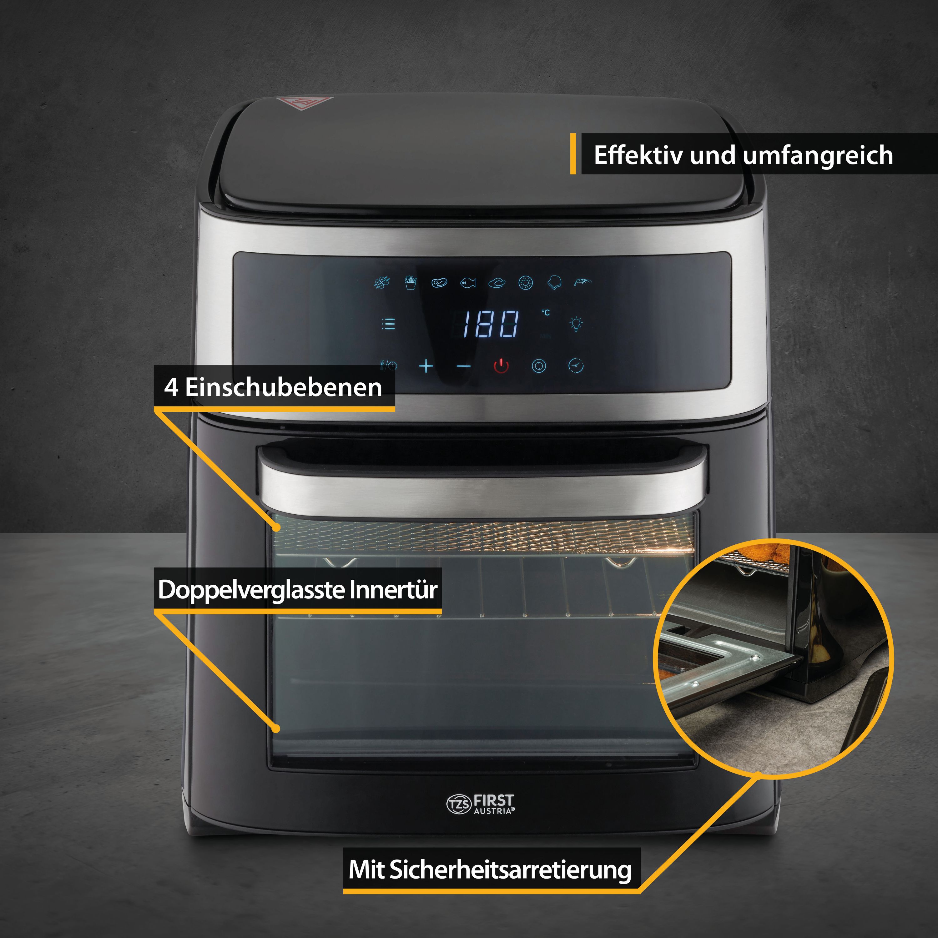 Heißluftofen 13L, Minibackofen, Airfryer XXL, Dürren, Umluft, ohne Öl