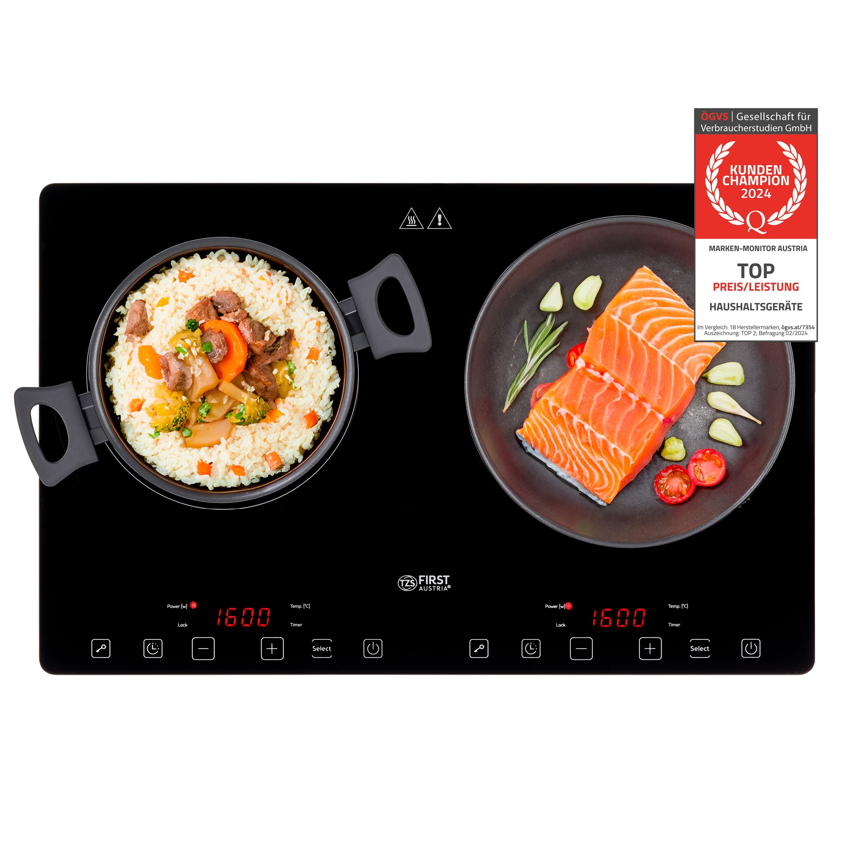 Induktions-Doppelkochplatte 2 × 210 mm, digital & kompakt