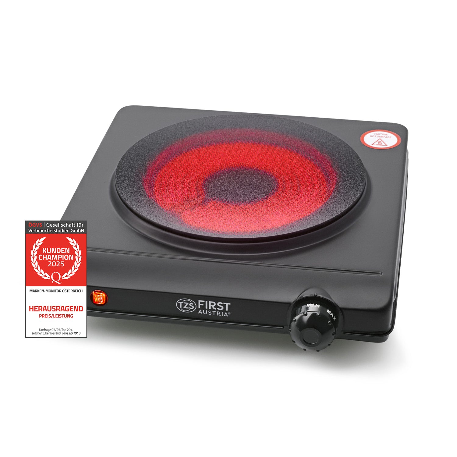 Infrarot-Kochplatte 1250W, Glaskeramik, stufenlose Temperatur