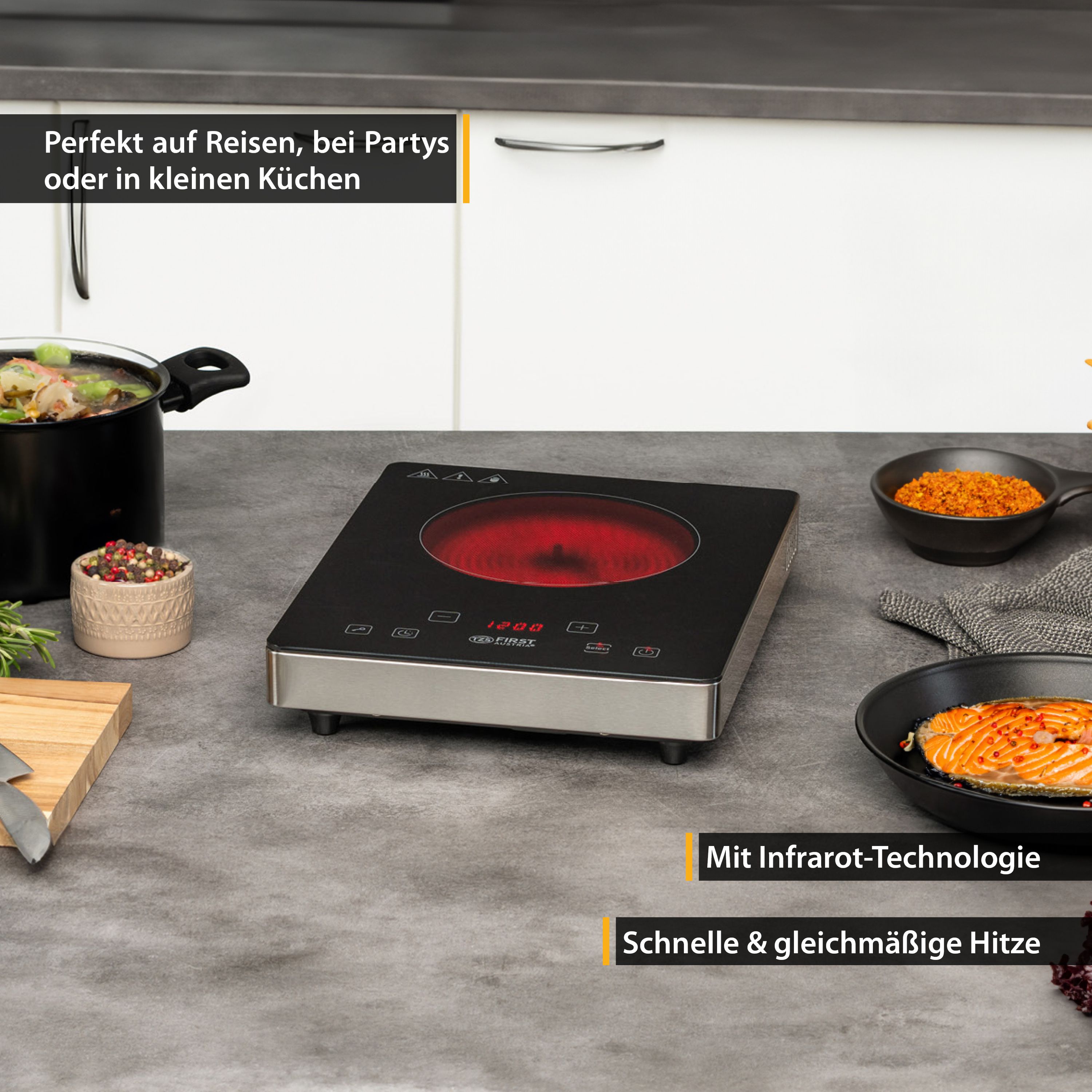 Infrarot Einzelkochplatte 2000 W, Touch-Bedienung, mobil