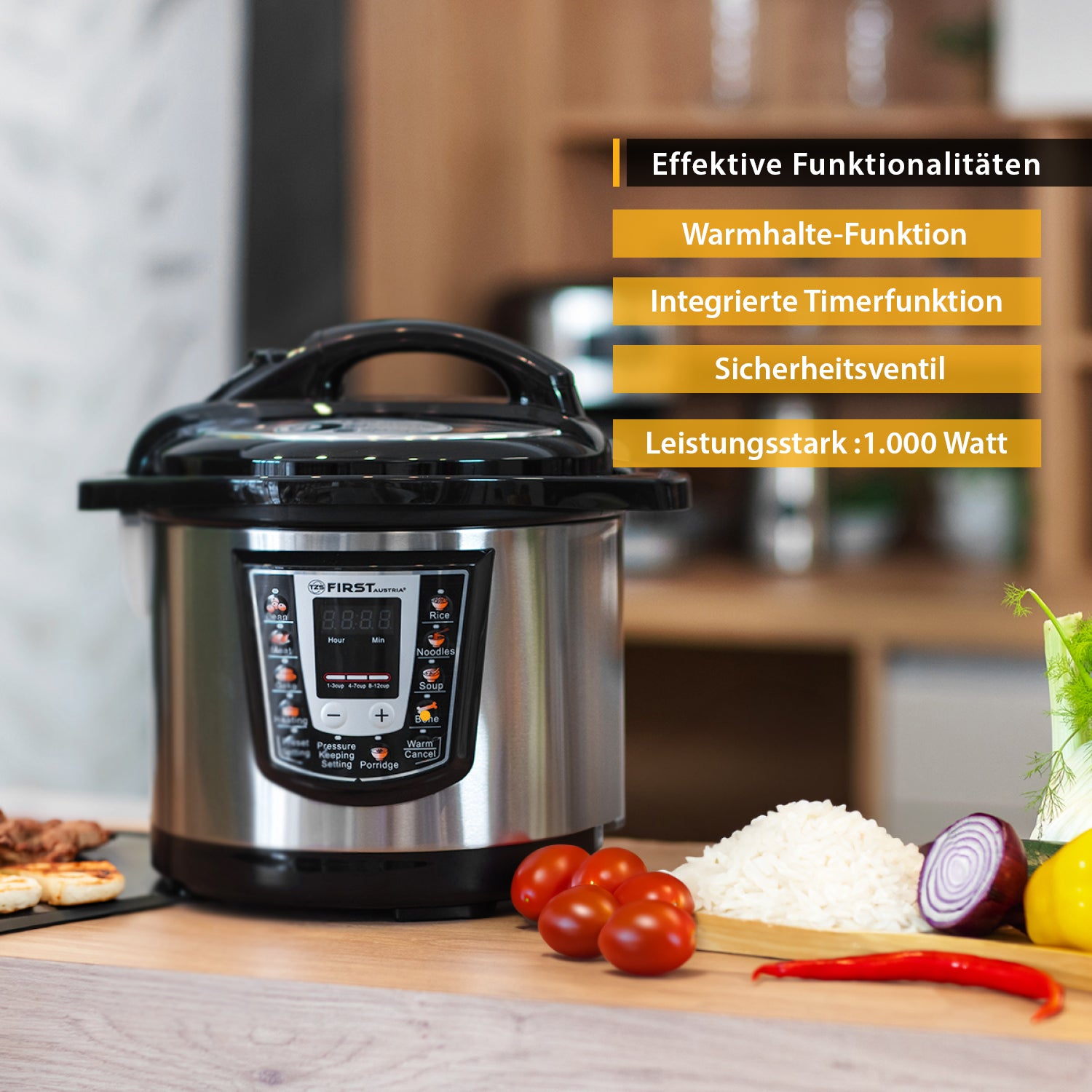 Elektrischer Schnellkochtopf 6 L, 1000 W, antihaft & digital