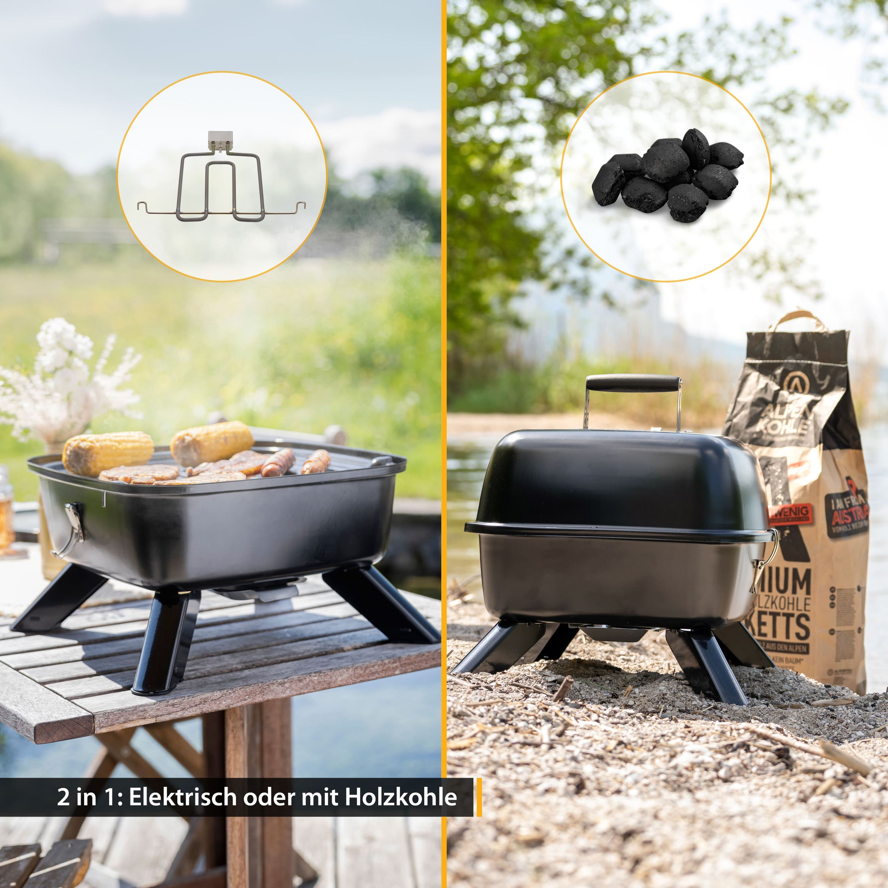 2-in-1 Elektrogrill Tisch- & Standgerät, 2.200 W, große Grillfläche, IPX4