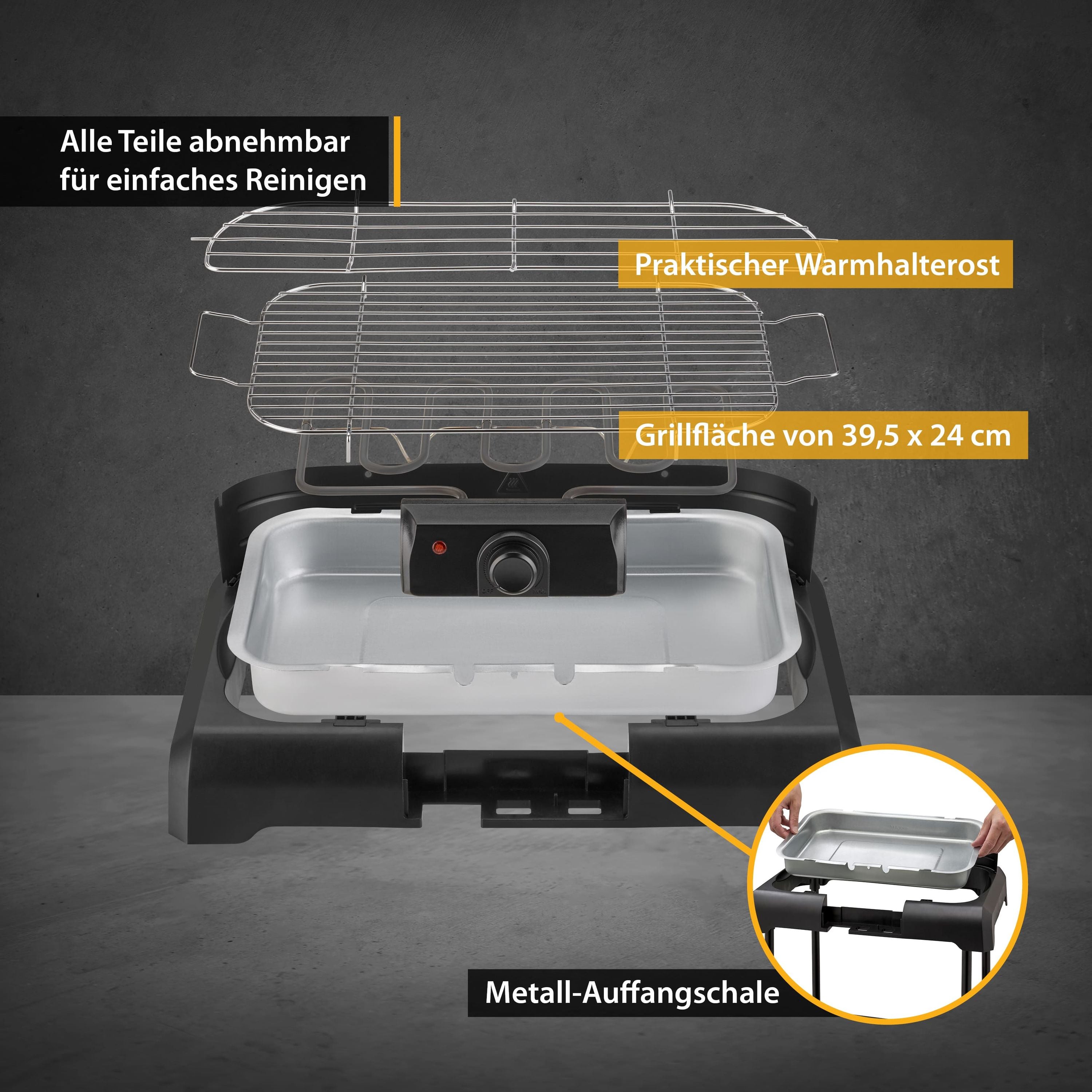 2-in-1 Elektrogrill Tisch- & Standgerät, 2.200 W, große Grillfläche, IPX4
