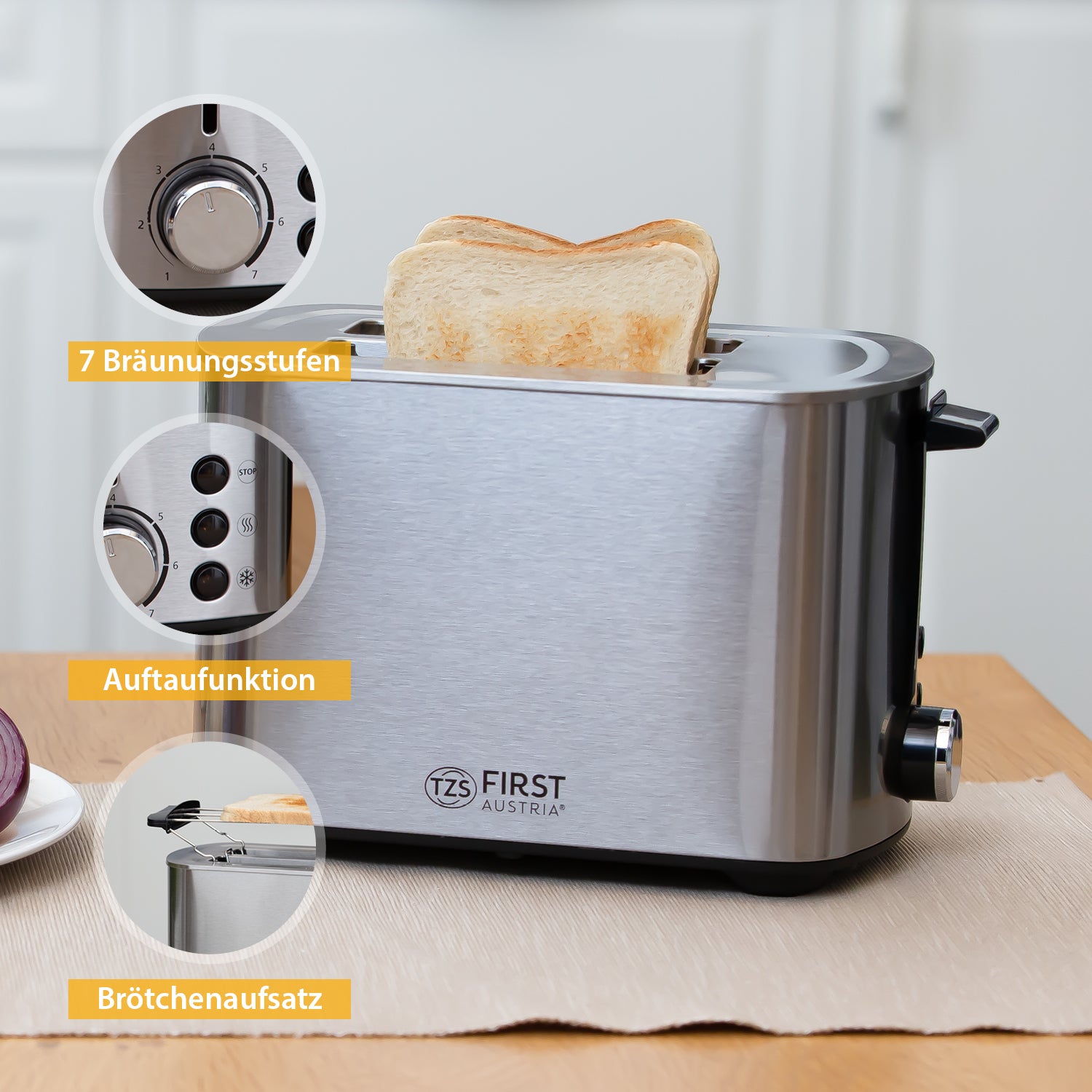 4-Scheiben Langschlitztoaster aus Edelstahl mit XL-Schächten