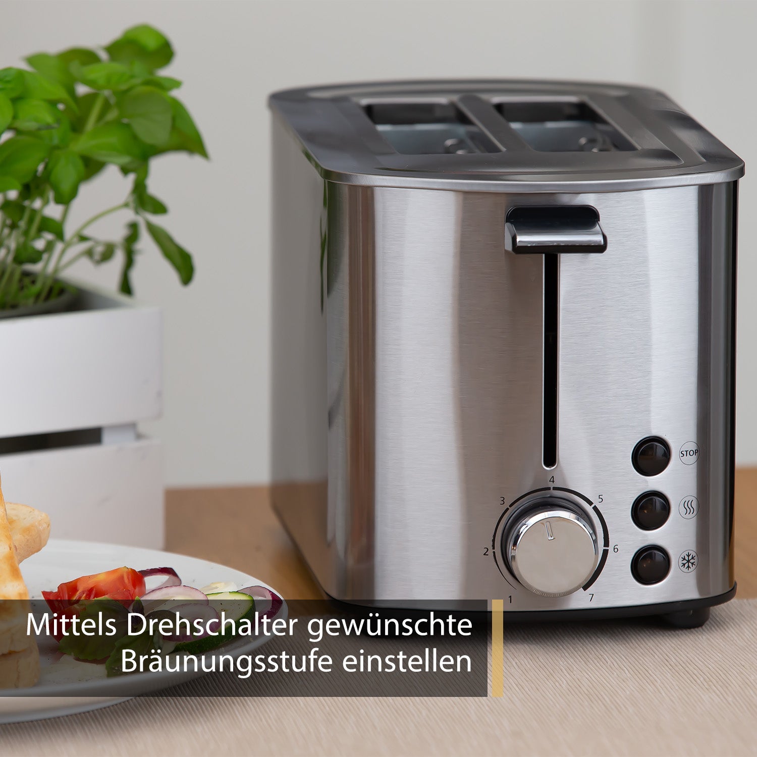 4-Scheiben Langschlitztoaster aus Edelstahl mit XL-Schächten