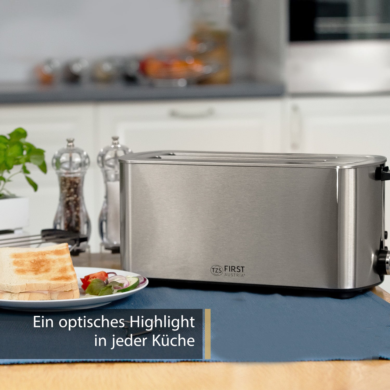 4-Scheiben Langschlitztoaster aus Edelstahl mit XL-Schächten