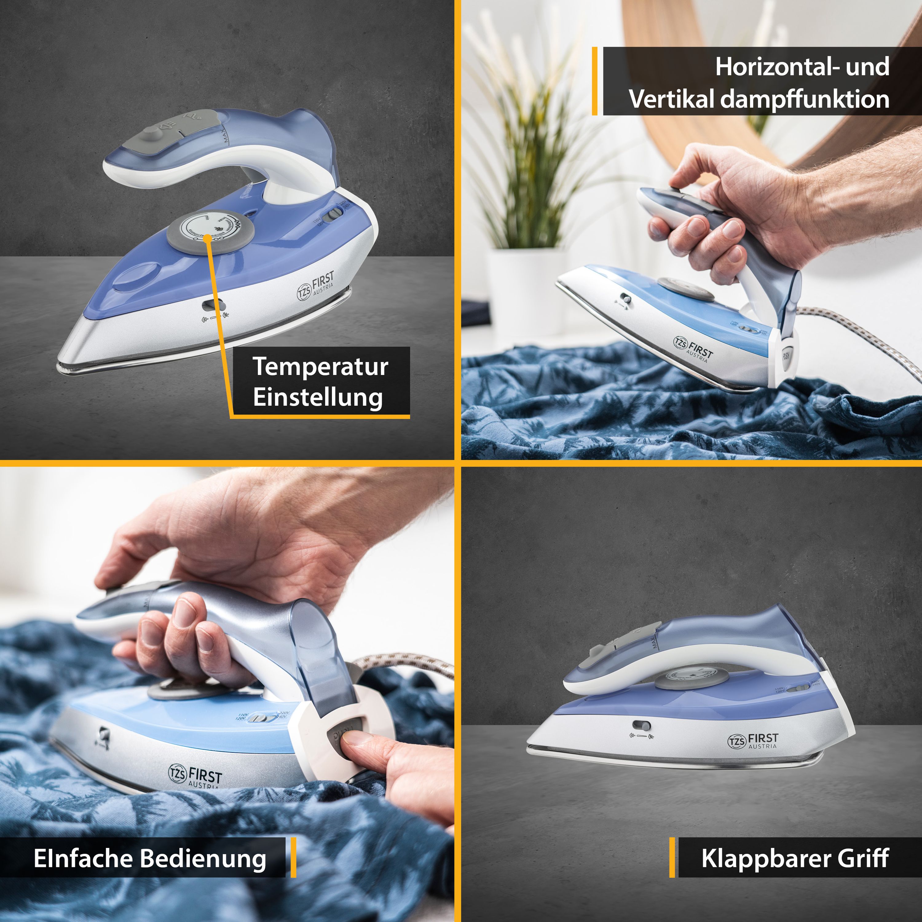 Reisebügeleisen, Mini Bügeleisen mit Klappgriff, Reise Bügeleisen