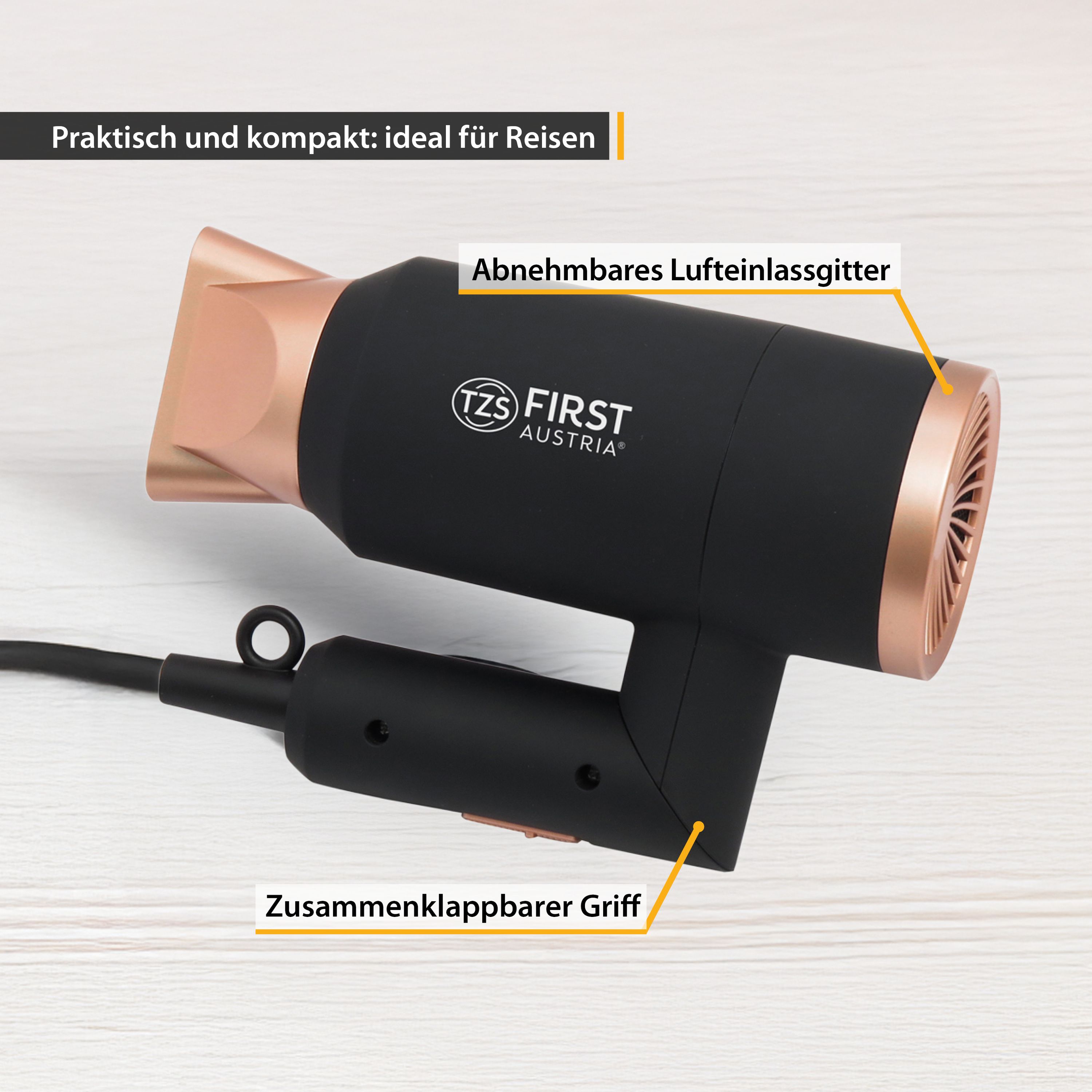 1800W, Reiseföhn, klappbar, schonendes Styling, Ionen-Funktion