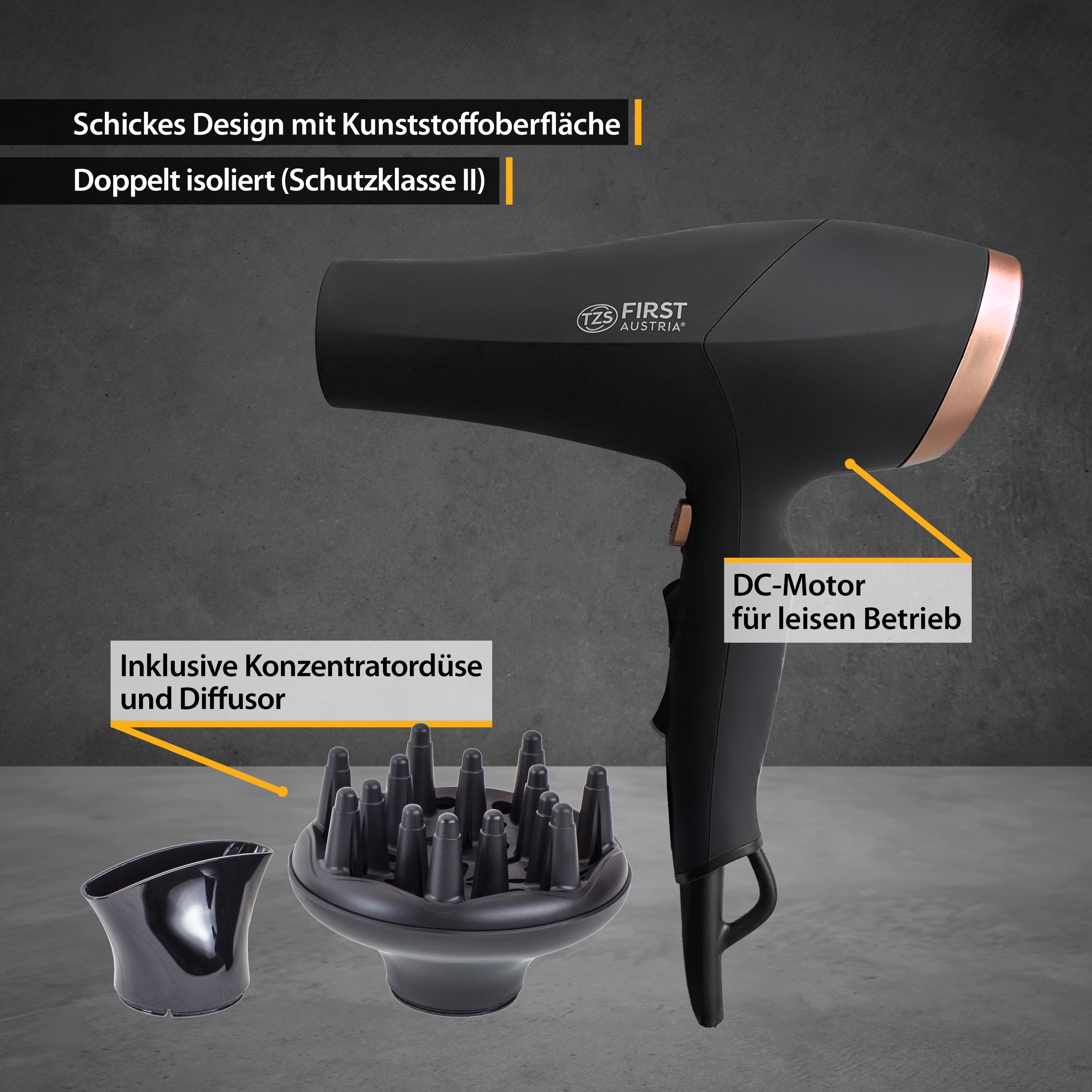 2200W, Ionen, schonendes Styling, 3 Heiz- und 2 Gebläsestufen