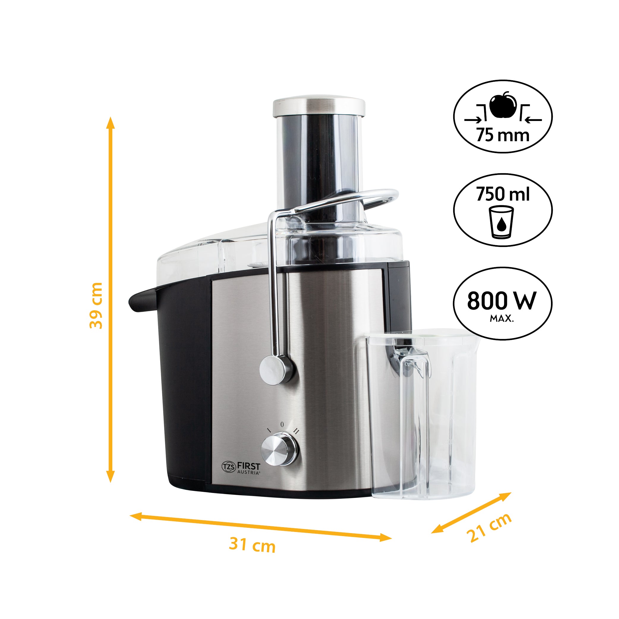 Elektrische Saftpresse, mit 2 Geschwindigkeitsstufen & Drehschalter