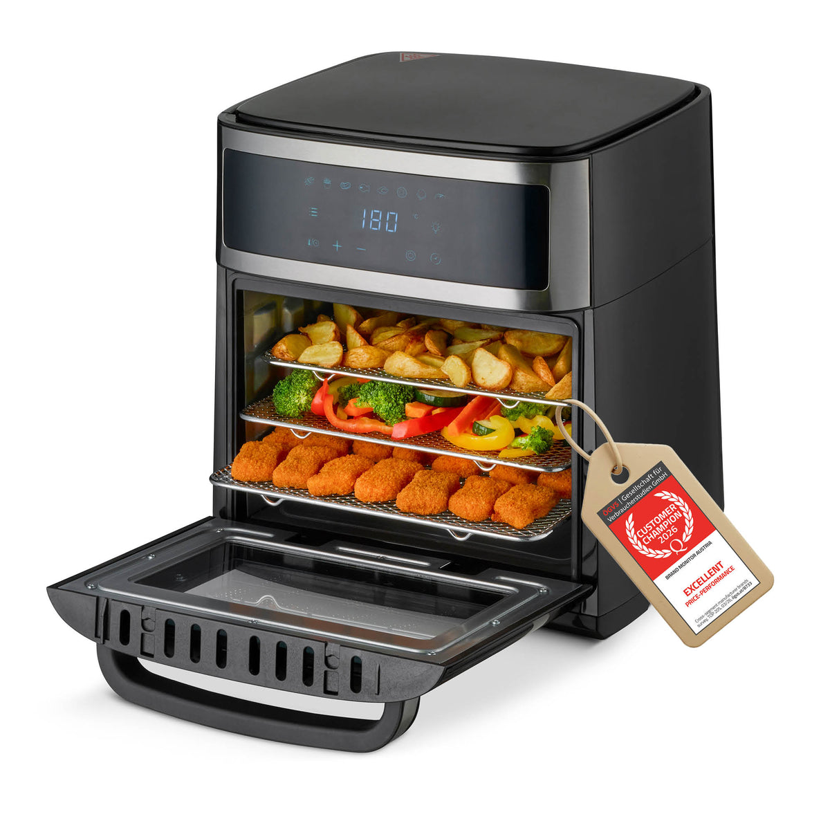 Four friteuse sans huile 13 L, 8 programmes, avec tournebroche