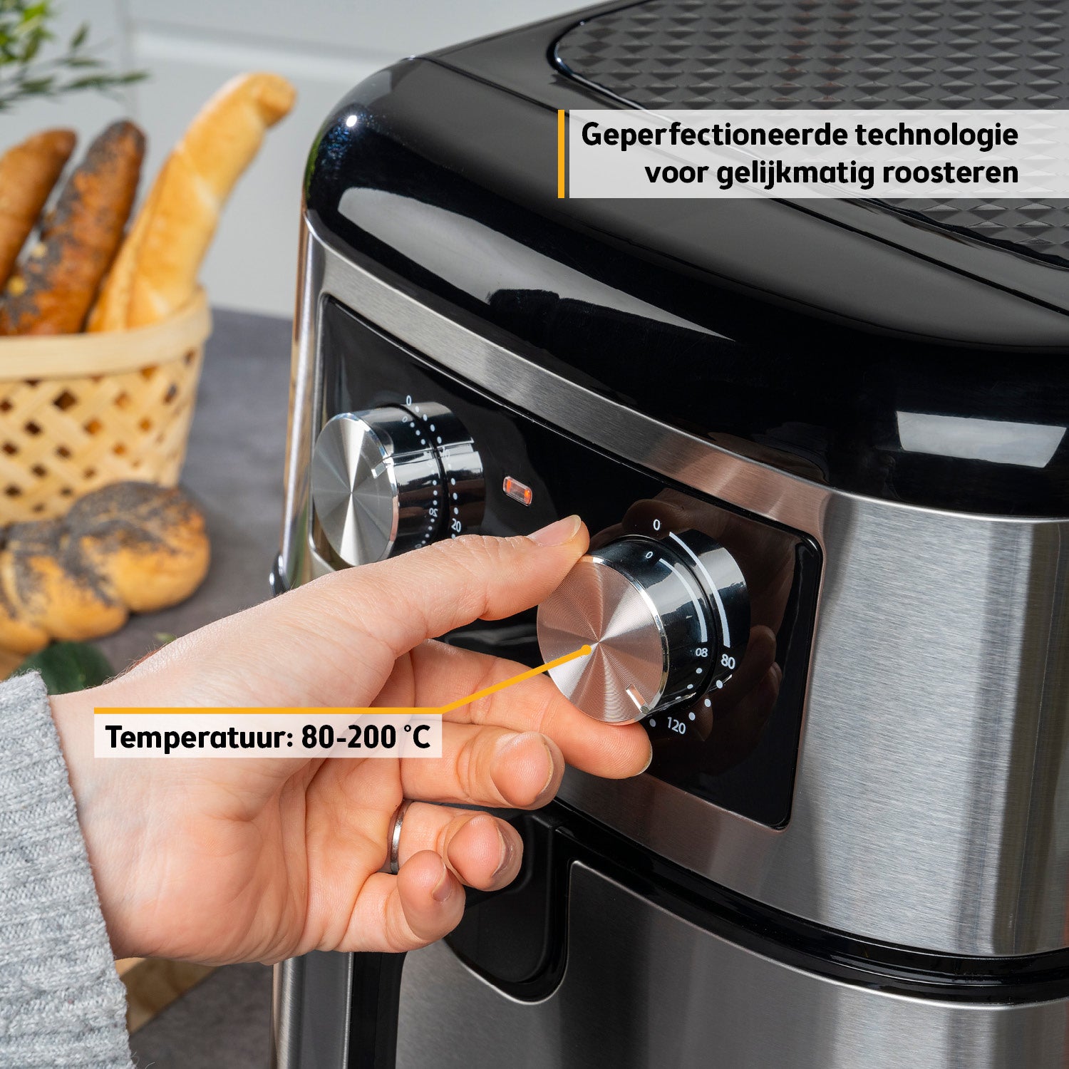 Heißluftfritteuse 8 l – mechanisch, 1700 W, Antihaft, Timer, leise, fettarm & kompakt