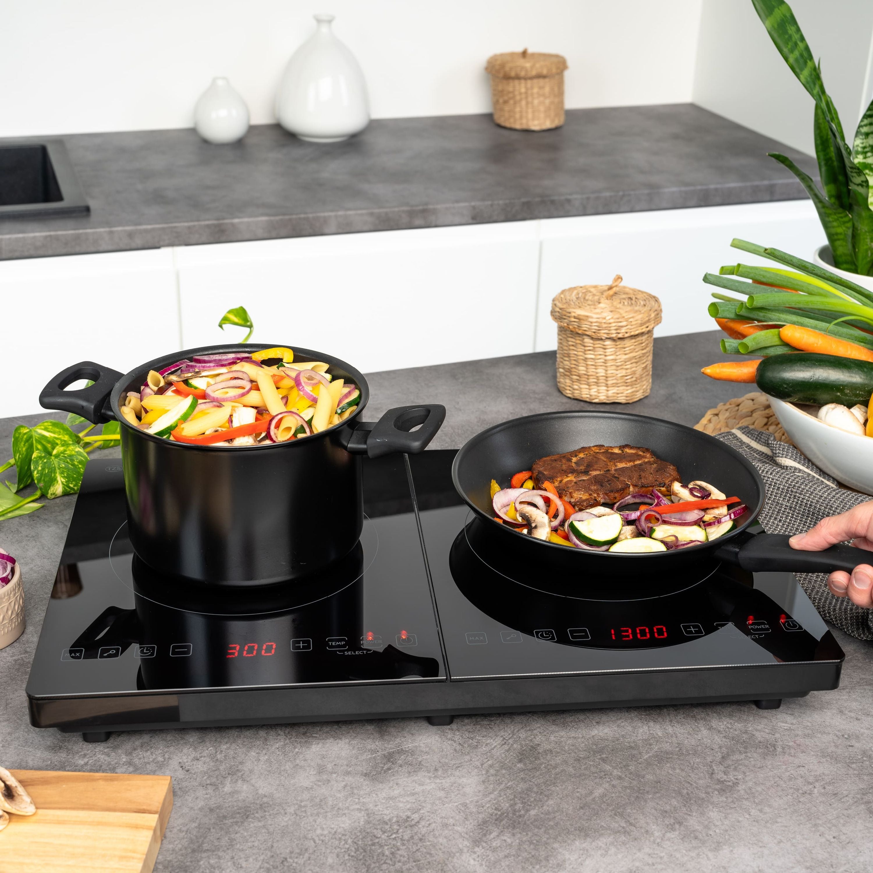 Doppel-Induktionskochplatte 3500 W, Touch-Bedienung, mit Timer