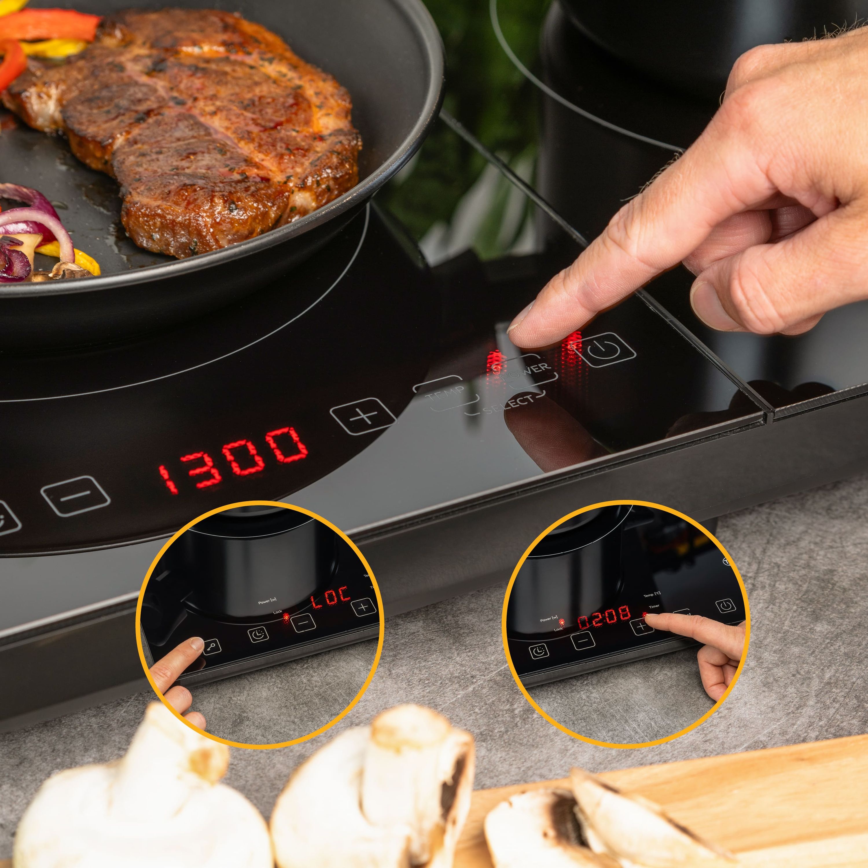 Doppel-Induktionskochplatte 3500 W, Touch-Bedienung, mit Timer
