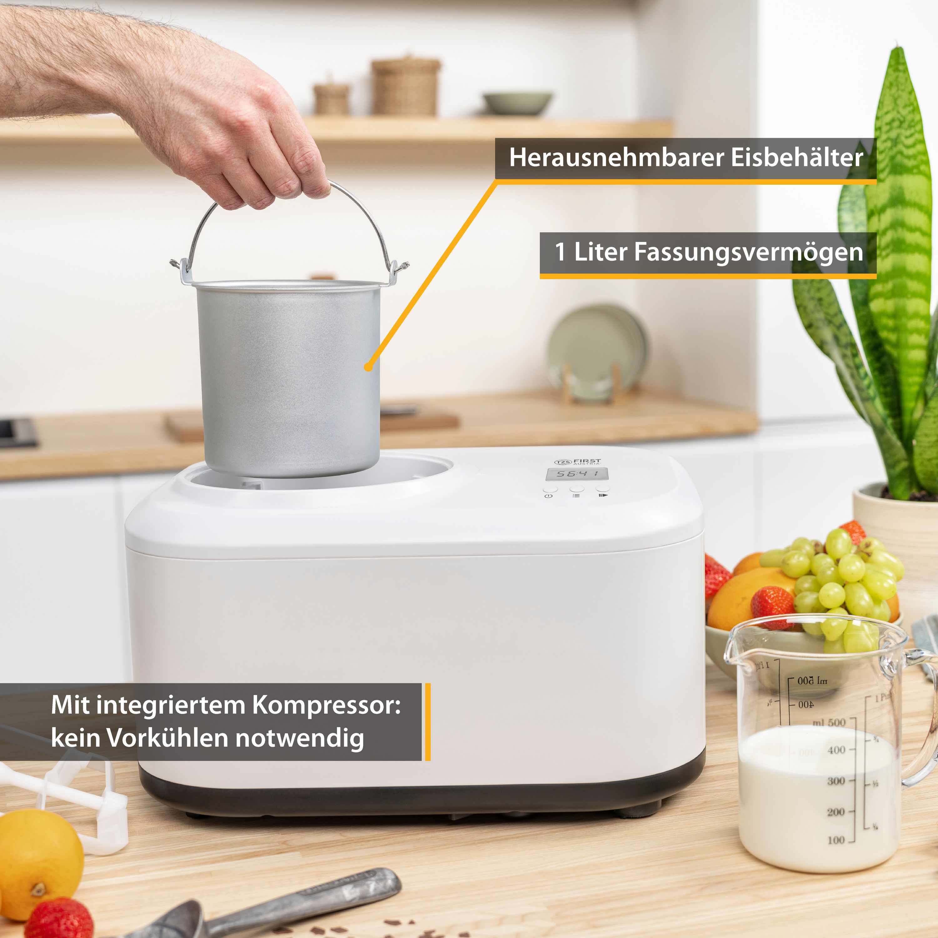Ice cream machine 1.2L, stainless steel, with cooling compressor