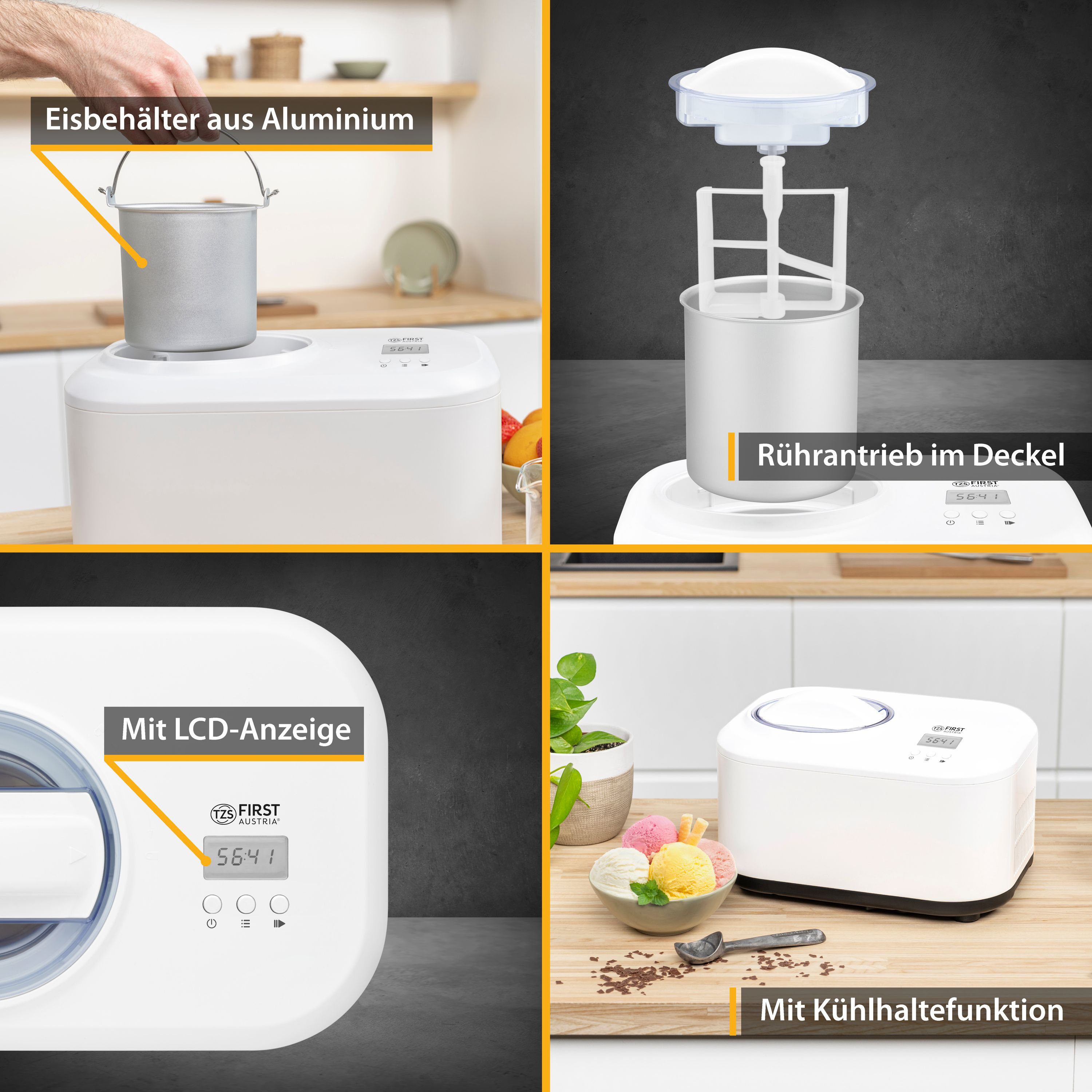 Ice cream machine 1.2L, stainless steel, with cooling compressor
