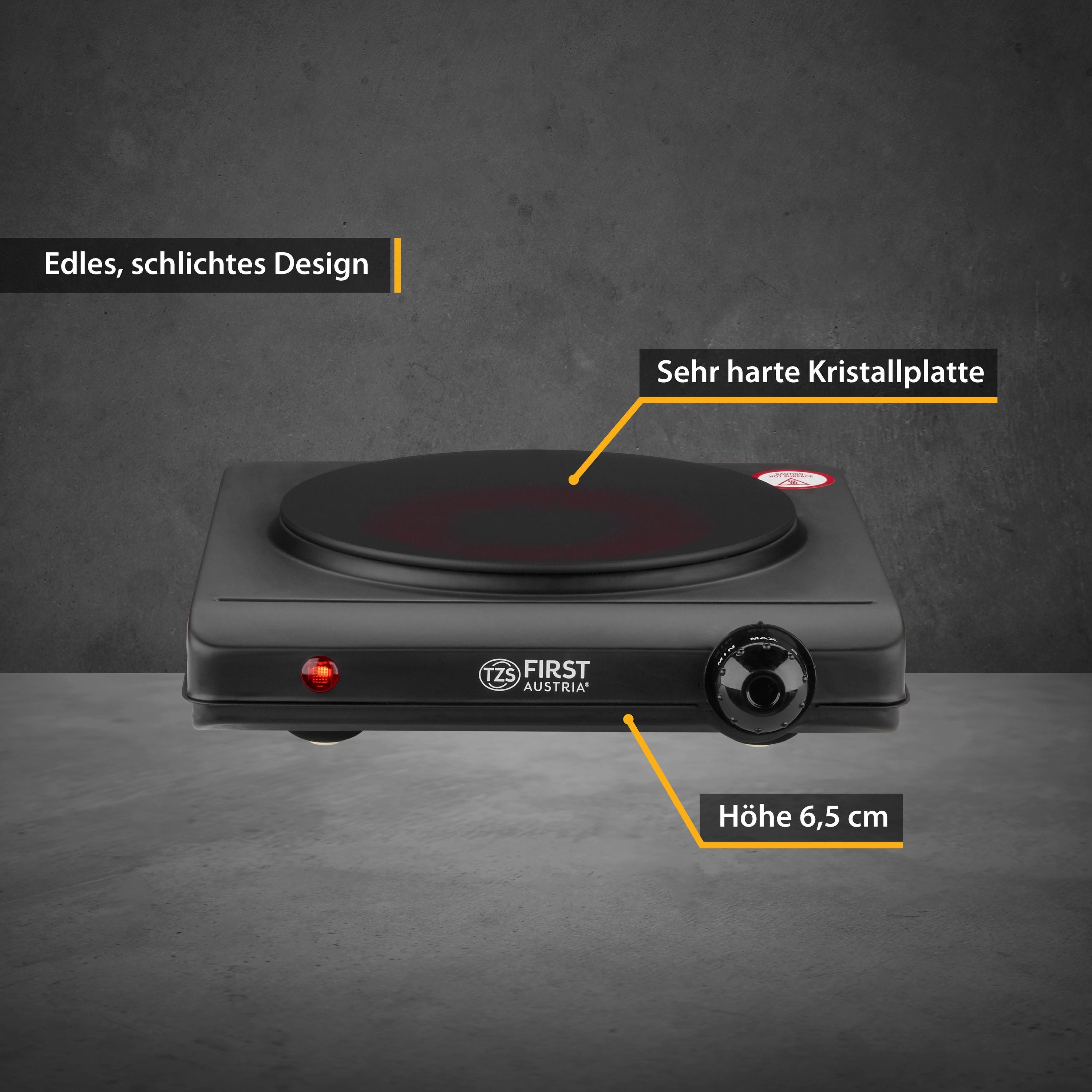 Infrarot-Kochplatte 1250W, Glaskeramik, stufenlose Temperatur