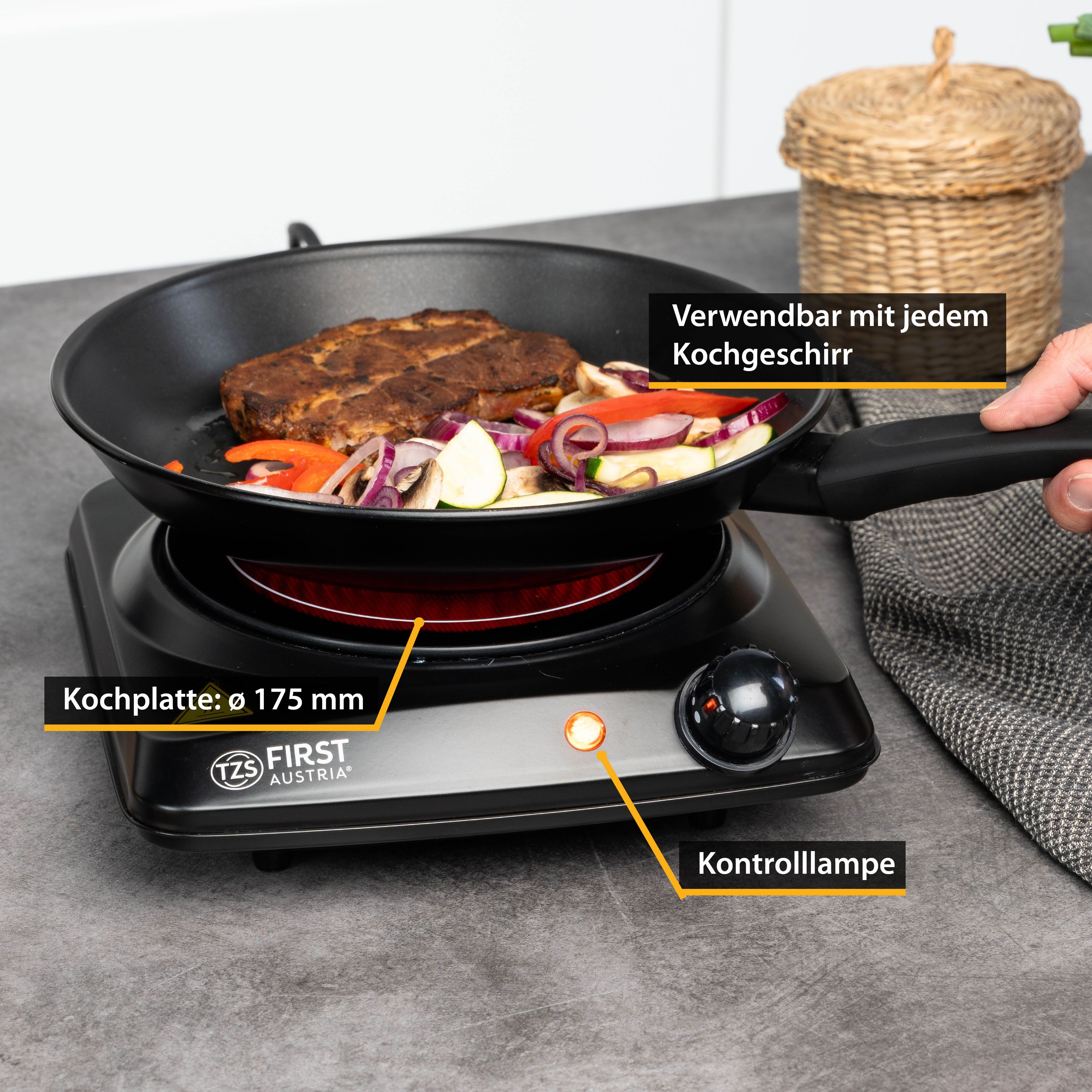 Einzelkochplatte 1200 W, Glaskeramik, mobil & energieeffizient