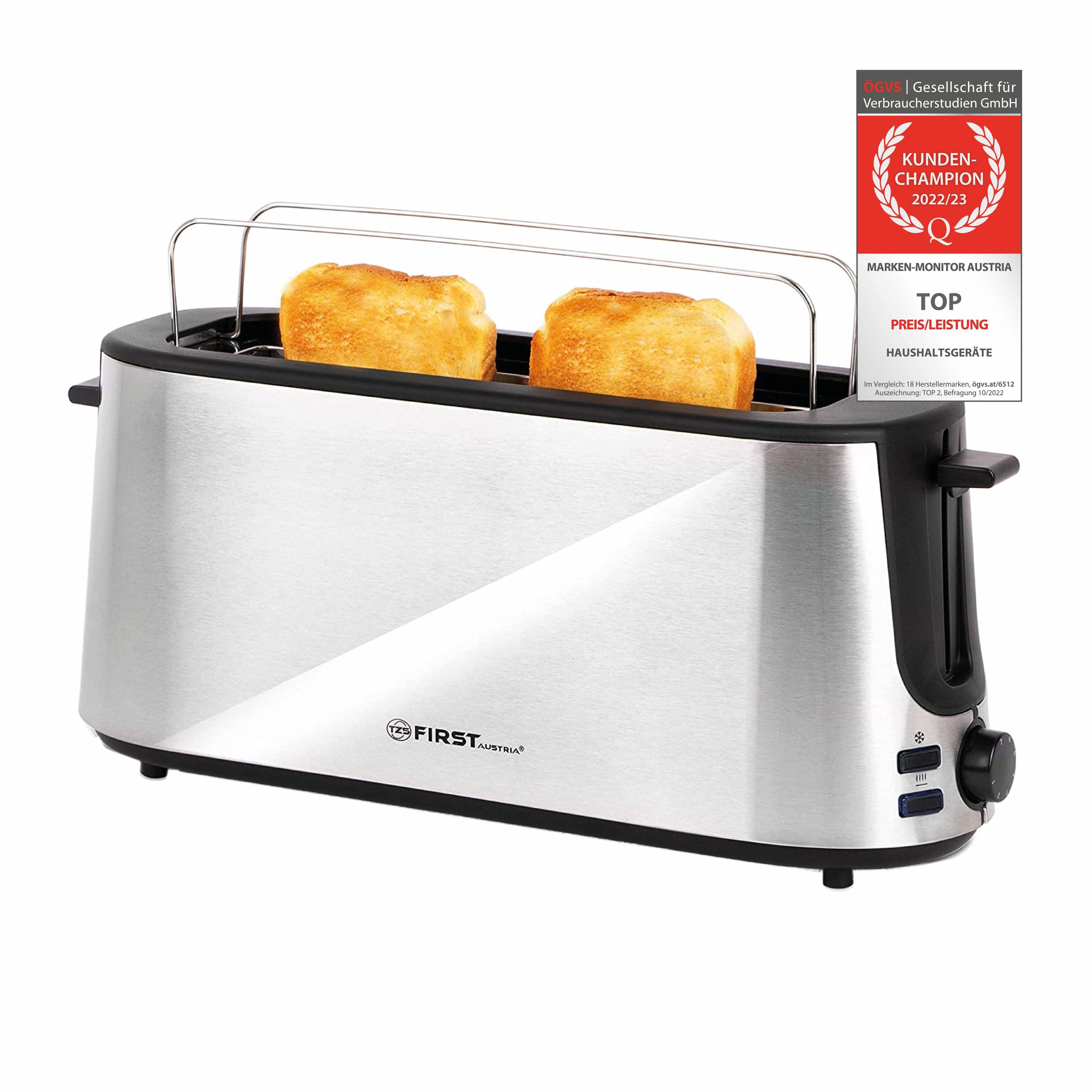 2 Scheiben Toaster, Selbstzentrierfunktion, 7 Bräunungsstufen, 650-750W
