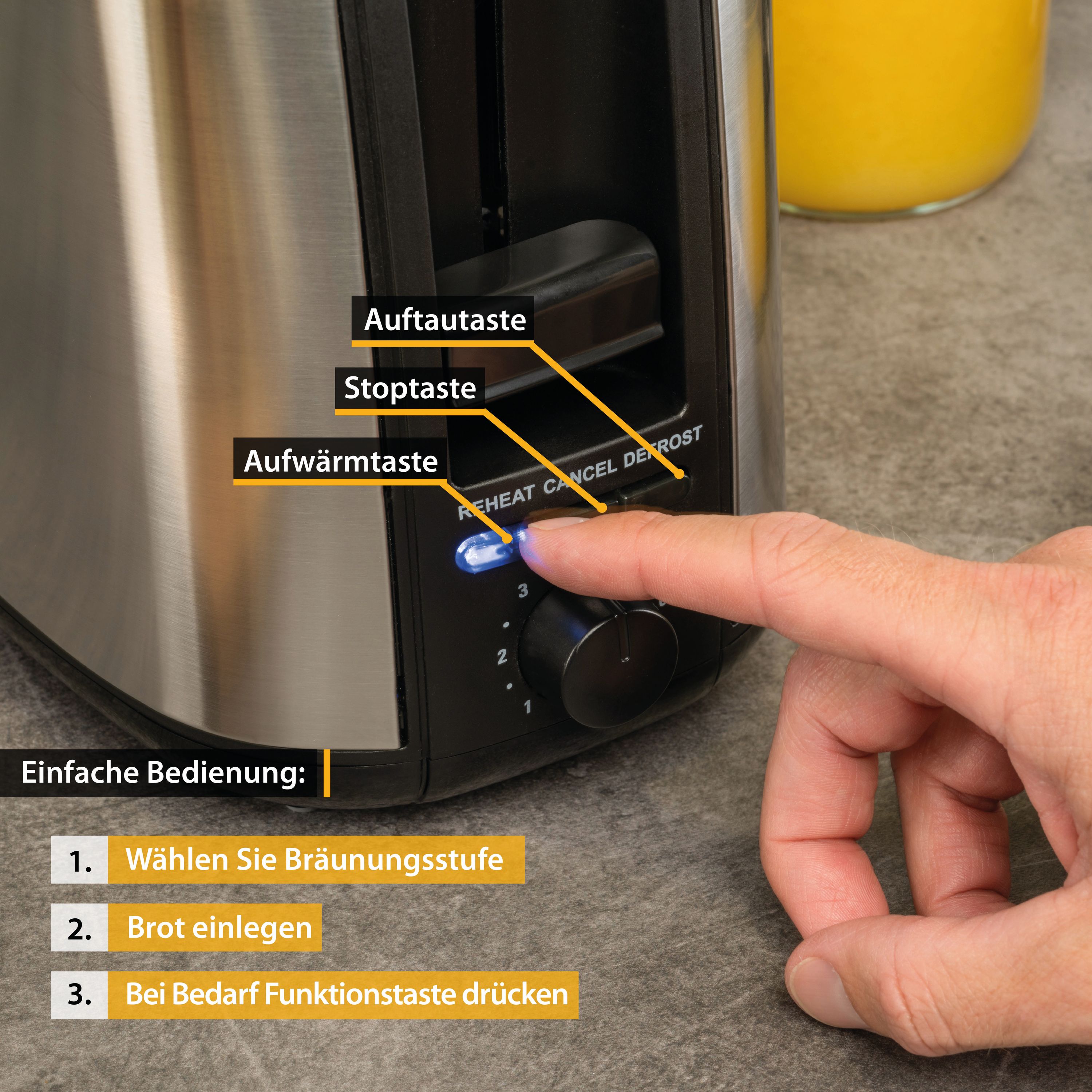 2 Scheiben Toaster, Selbstzentrierfunktion, 7 Bräunungsstufen, 650-750W