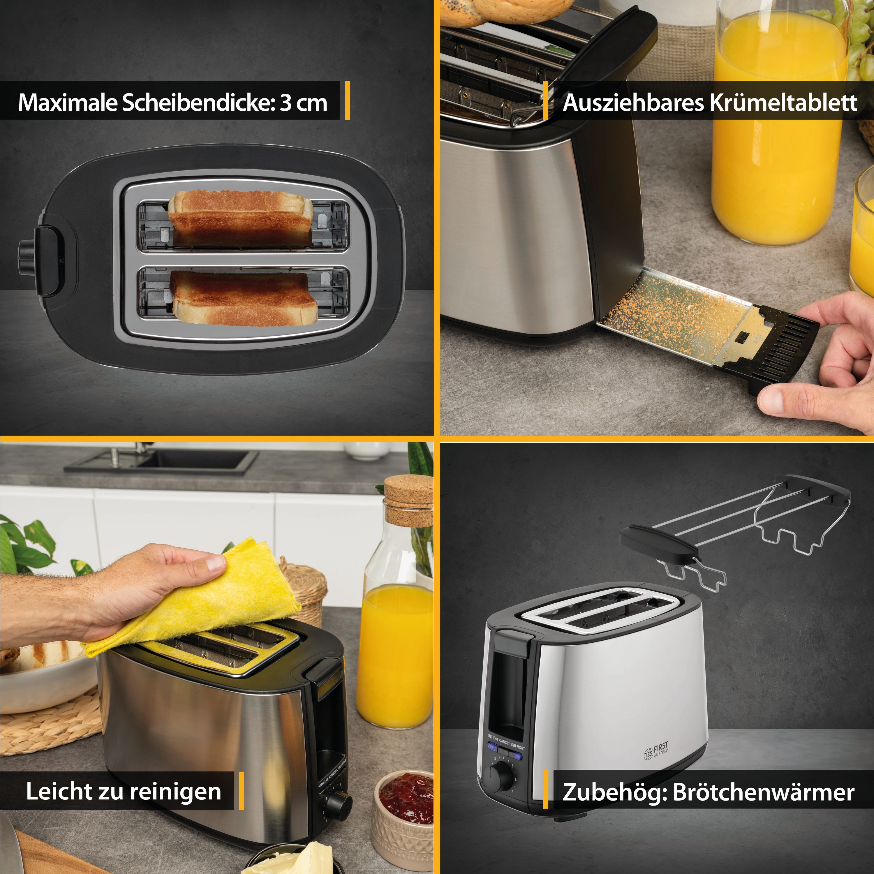 2 Scheiben Toaster, Selbstzentrierfunktion, 7 Bräunungsstufen, 650-750W
