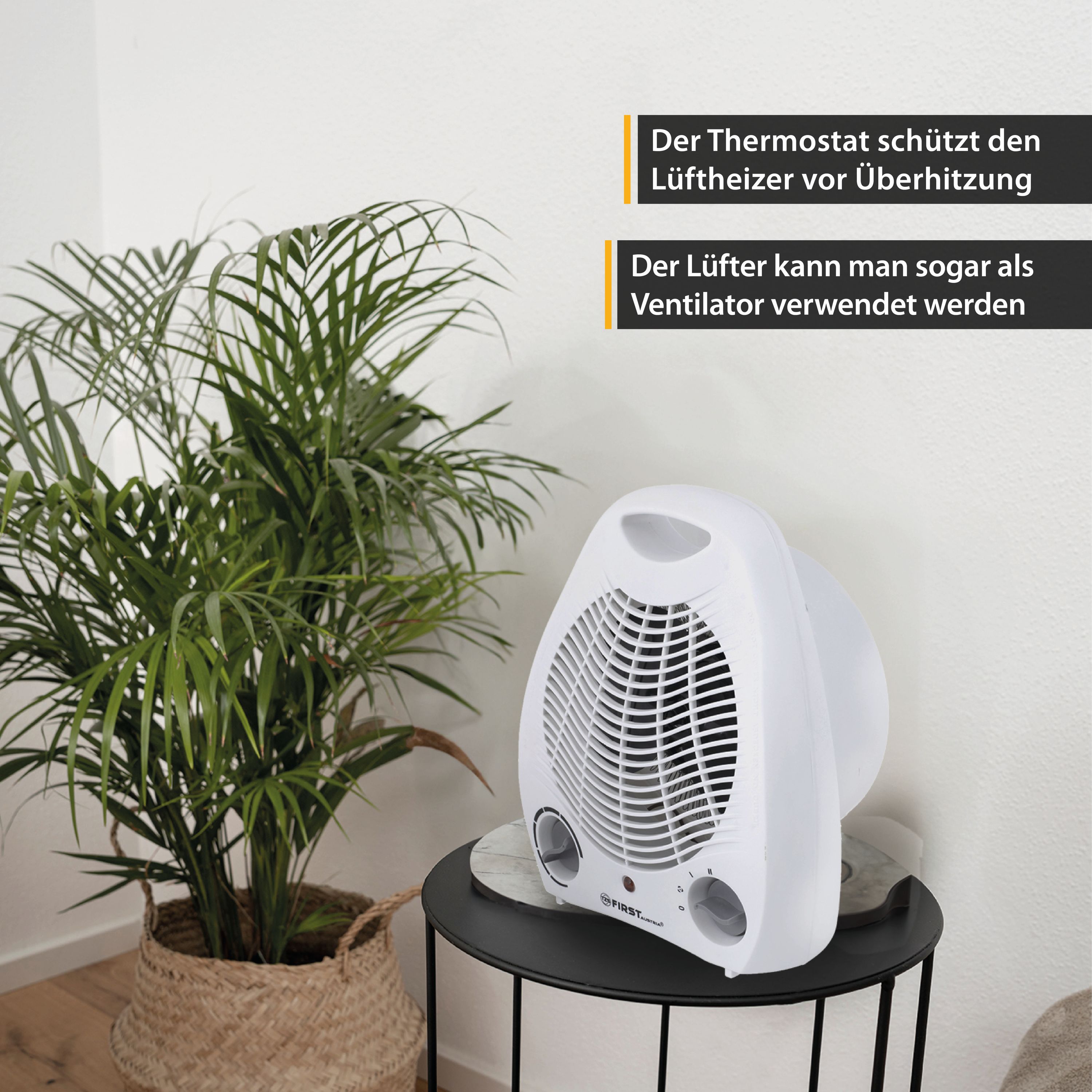 Heizlüfter, 2 Heizleistungsstufe, 1000W-2000W, Lüfterfunktion