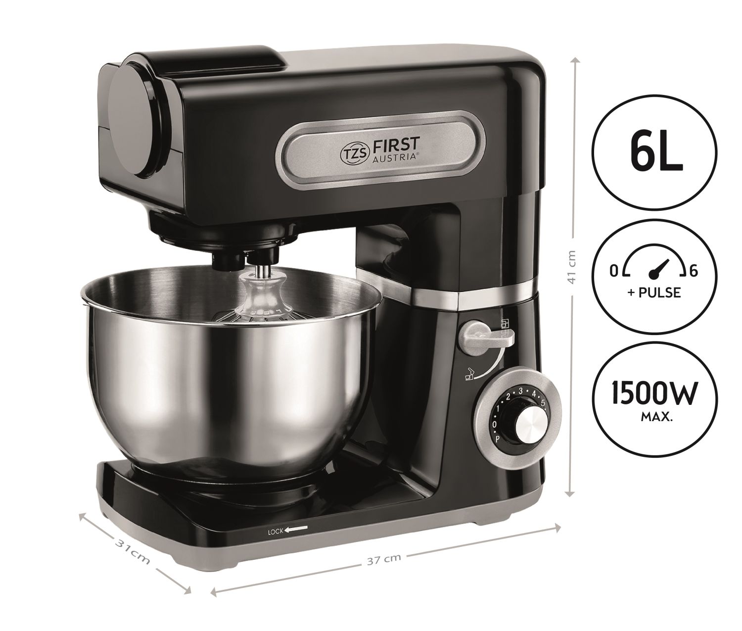 Professionelle Küchenmaschine, Teigknetmaschine, 1500 W, 6L Behälter