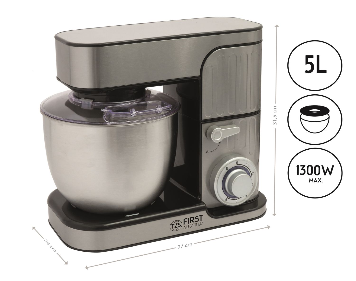 Profi Küchenmaschine 1300 W, 5L Behälter, 6 Geschwindigkeiten