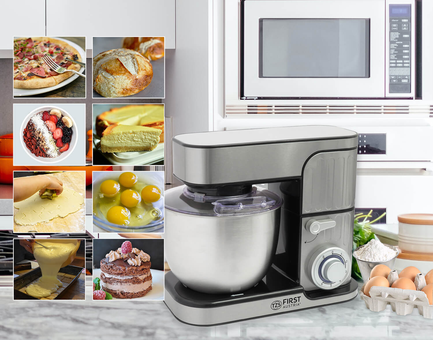 Profi Küchenmaschine 1300 W, 5L Behälter, 6 Geschwindigkeiten