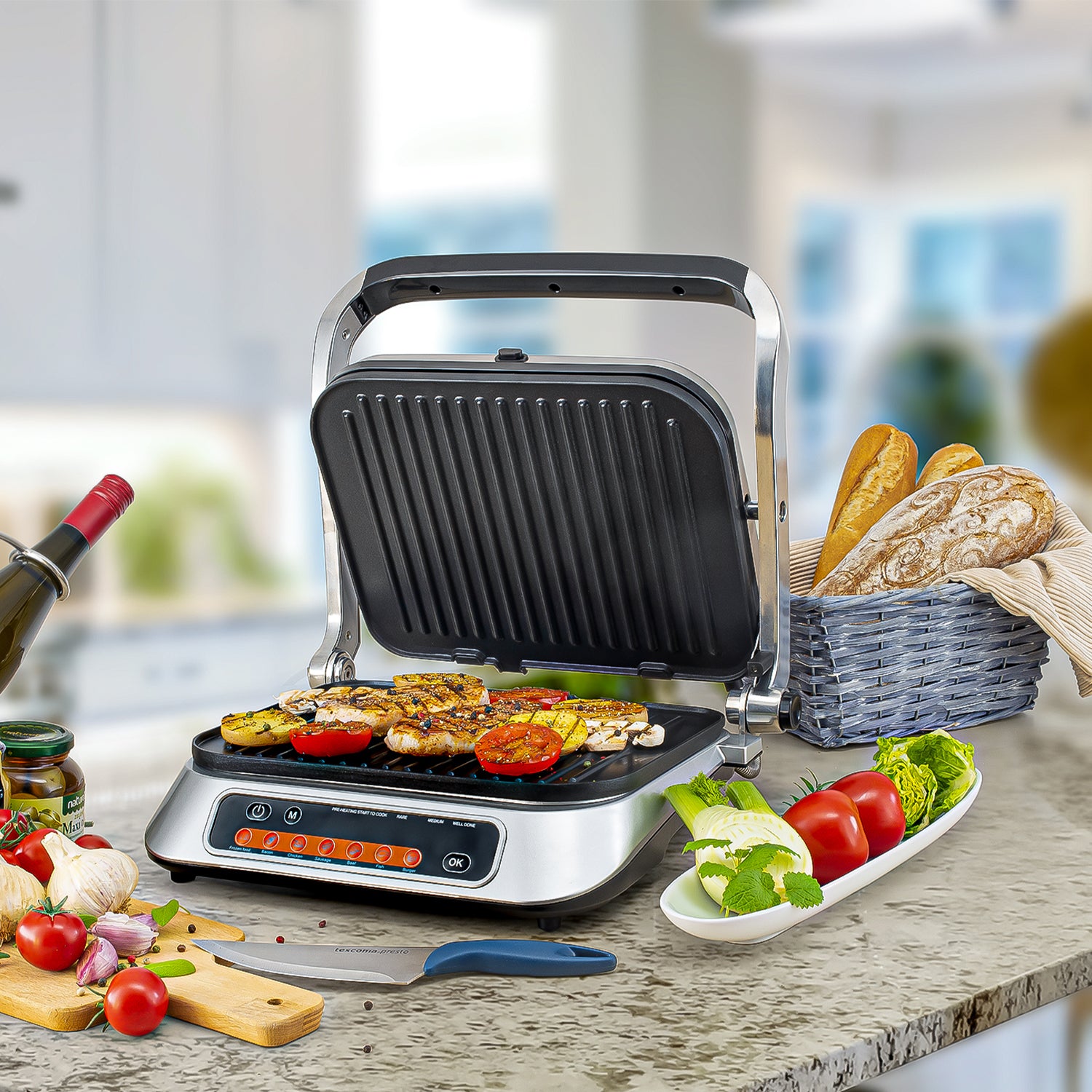 Kontaktgrill digital, Tischgrill, 2100W, antihaftbeschichtete Platten