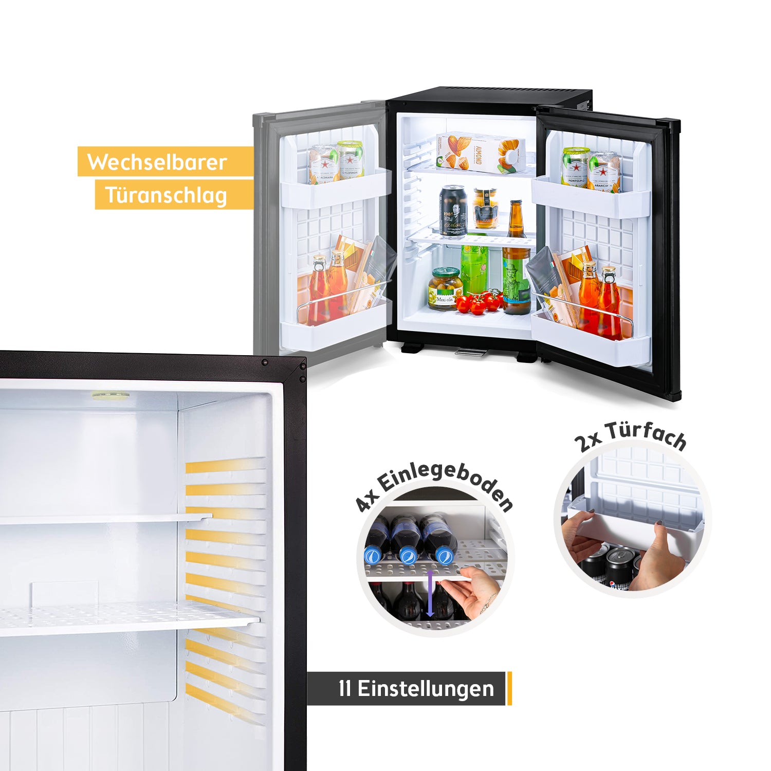 Mini Fridge 34 L - Silent, LED, Lock | Compact