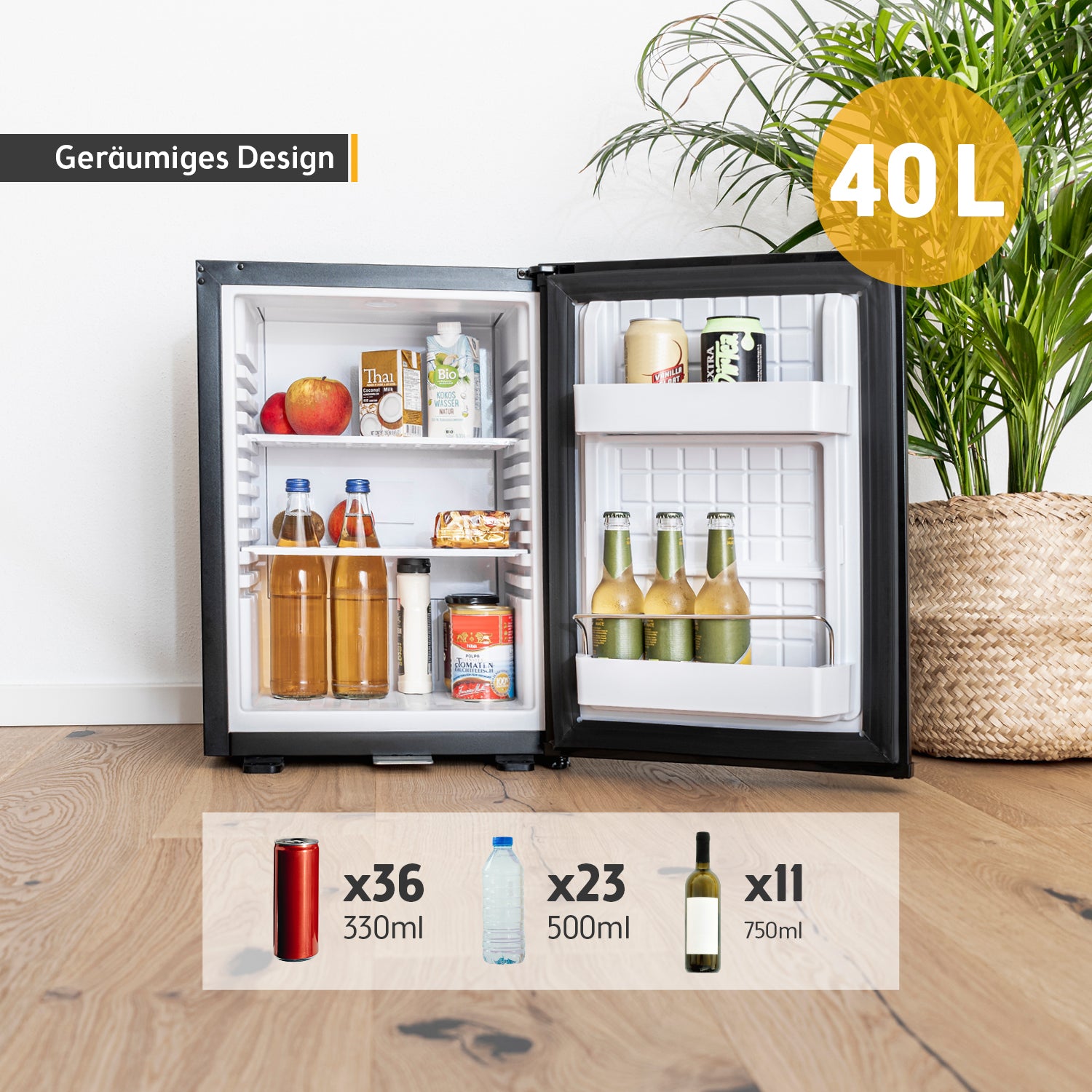 Mini Kühlschrank 34 L - Geräuschlos, LED, Schloss | Kompakt
