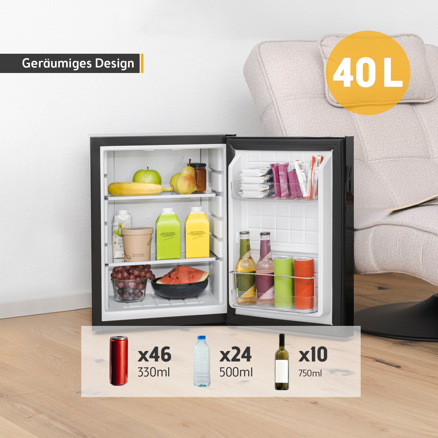 Minikühlschrank 40 L Glasfront